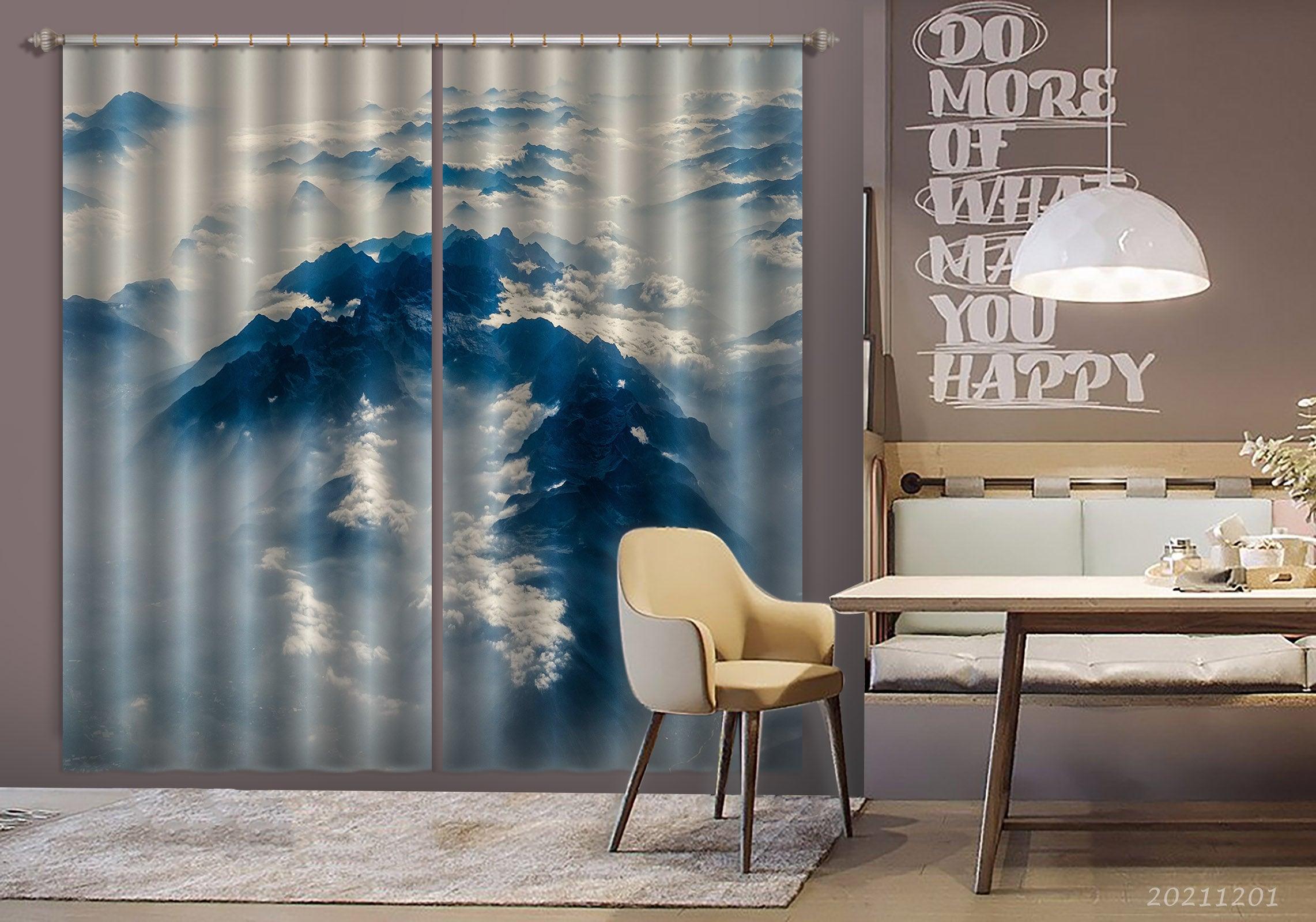 3D Abstract Art Blue Geometry Curtains and Drapes LLL 1- Jess Art Decoration