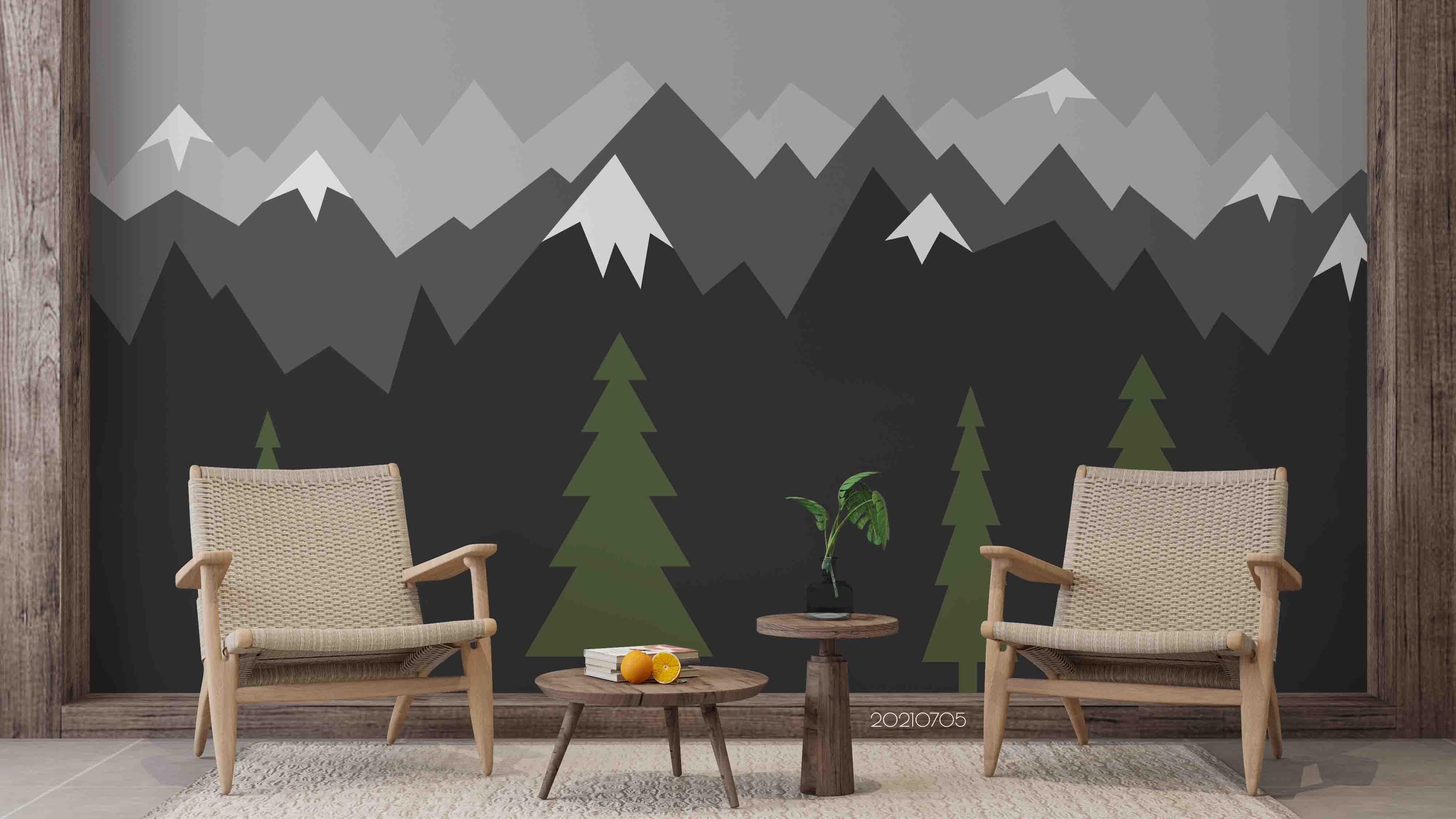3D Snow Mountain Pine Tree Wall Mural Wallpaper LQH 146- Jess Art Decoration
