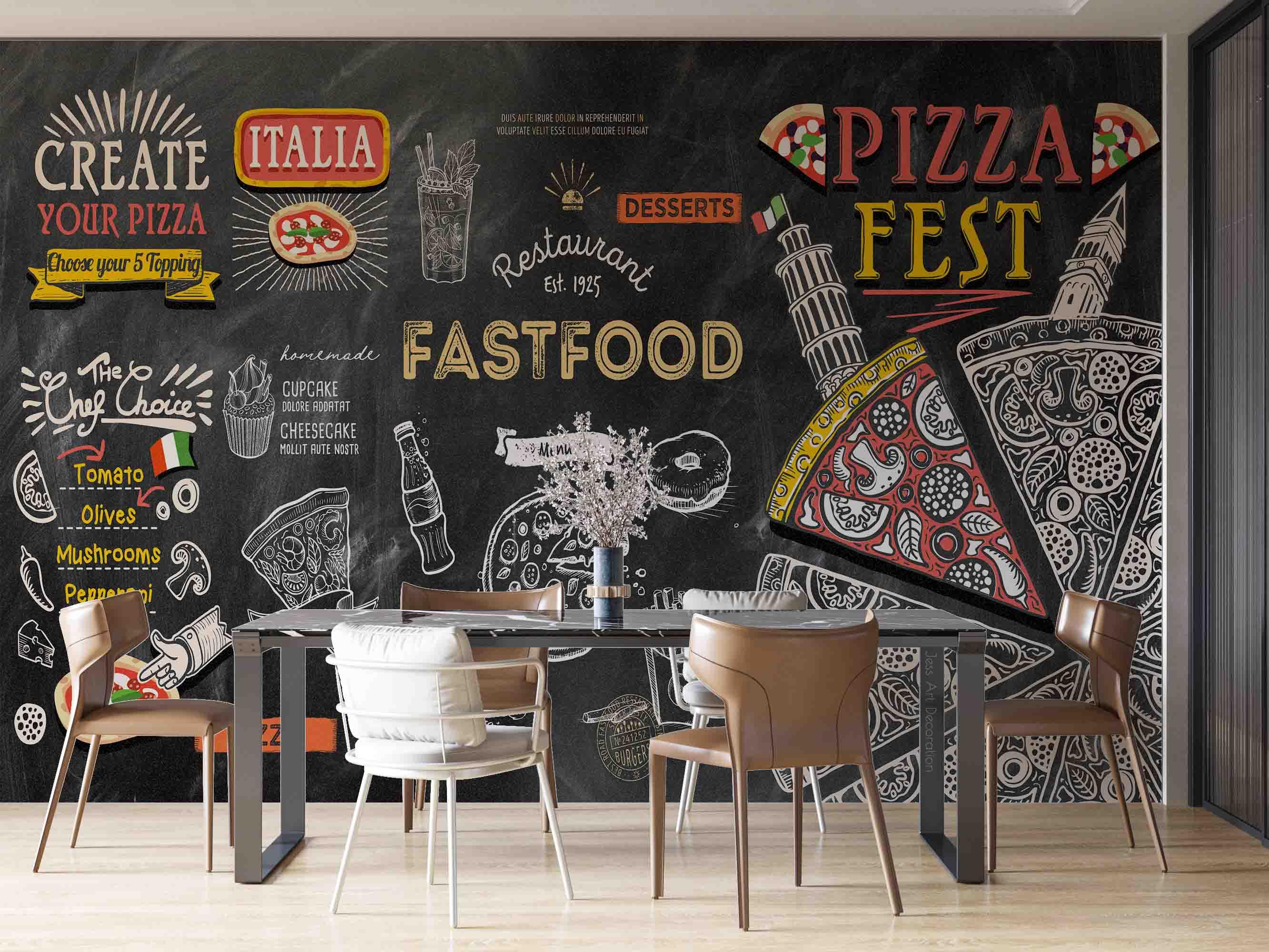 3D Fast Food Pizza Alphabet Soda Wall Mural Wallpaper GD 2641- Jess Art Decoration