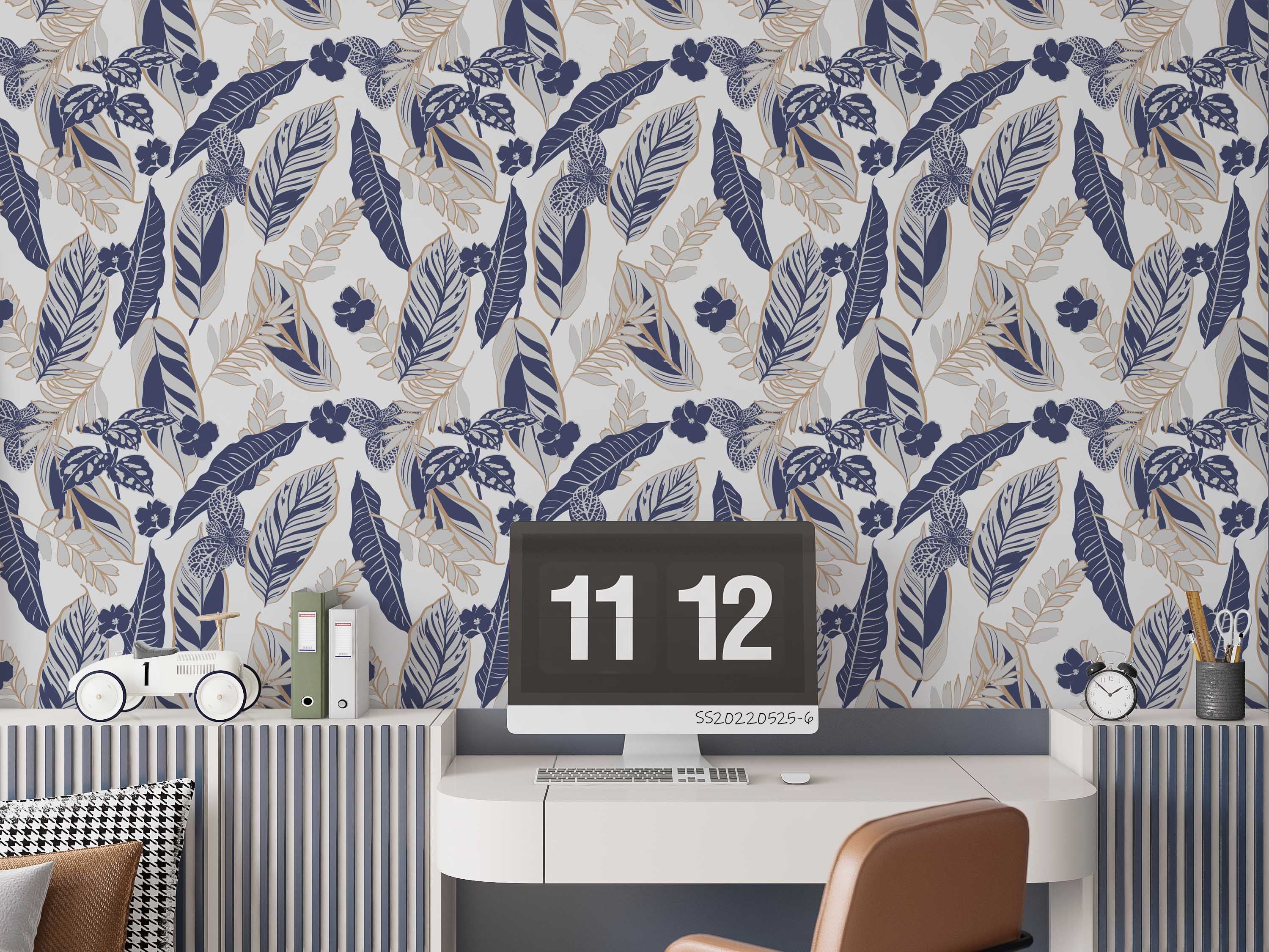 3D Abstract Vintage Blue Leaf Pattern Wall Mural Wallpaper GD 1245- Jess Art Decoration