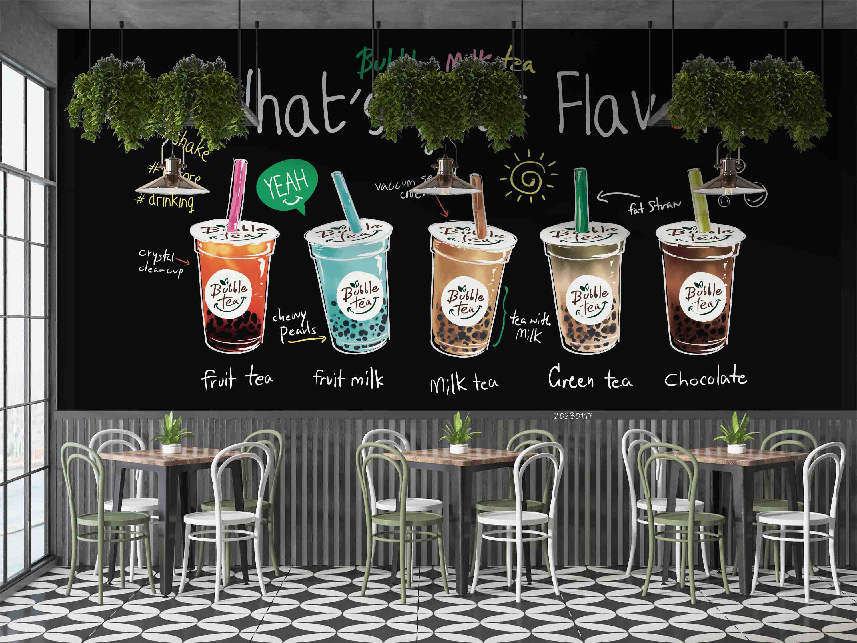 3D Bubble Tea Coffee Sippy Cup Wall Mural Wallpaper GD 1639- Jess Art Decoration
