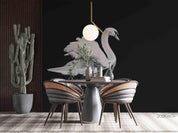 3D White Swan Black Background Wall Mural Wallpaper SWW1667- Jess Art Decoration