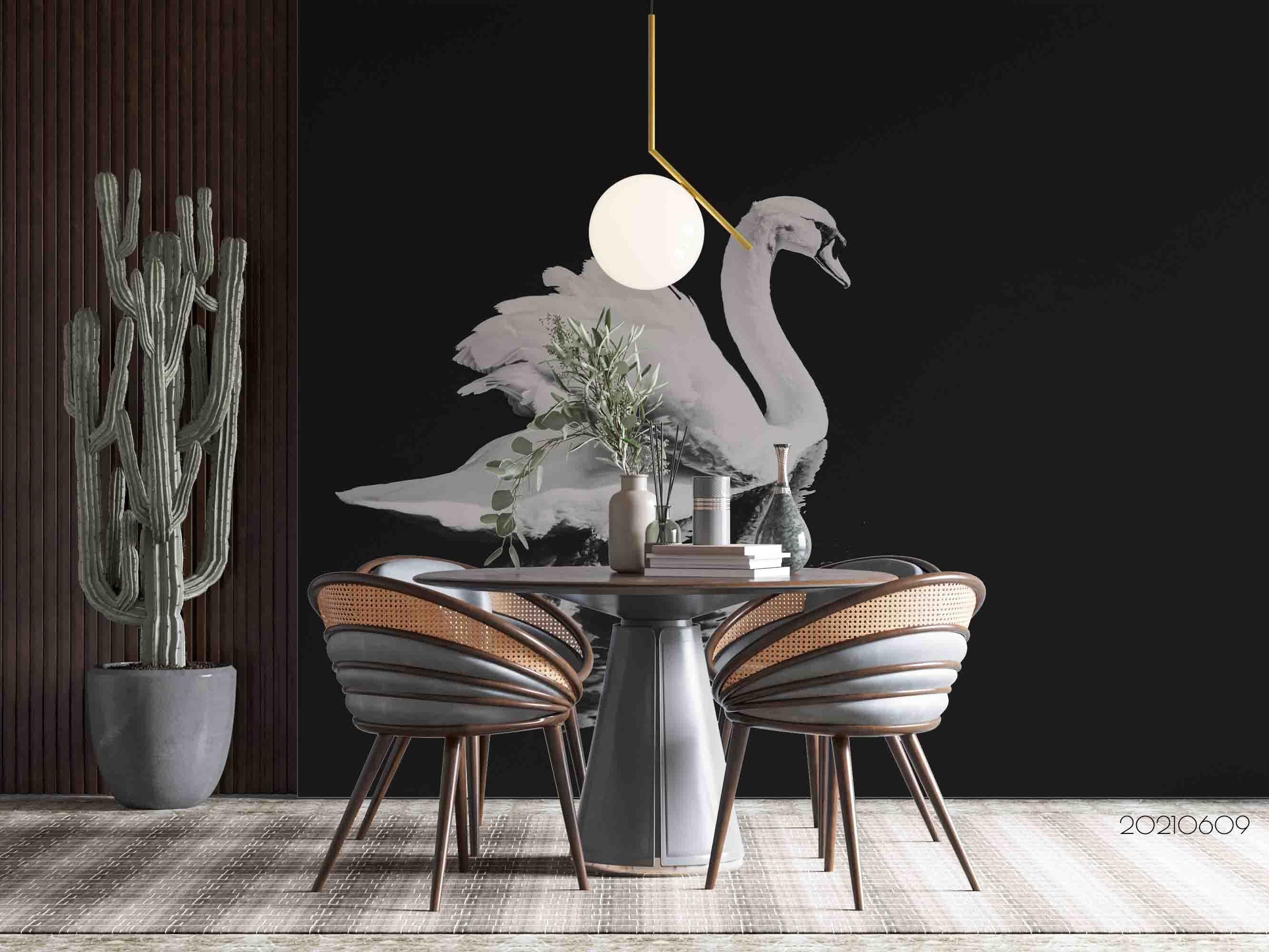 3D White Swan Black Background Wall Mural Wallpaper SWW1667- Jess Art Decoration