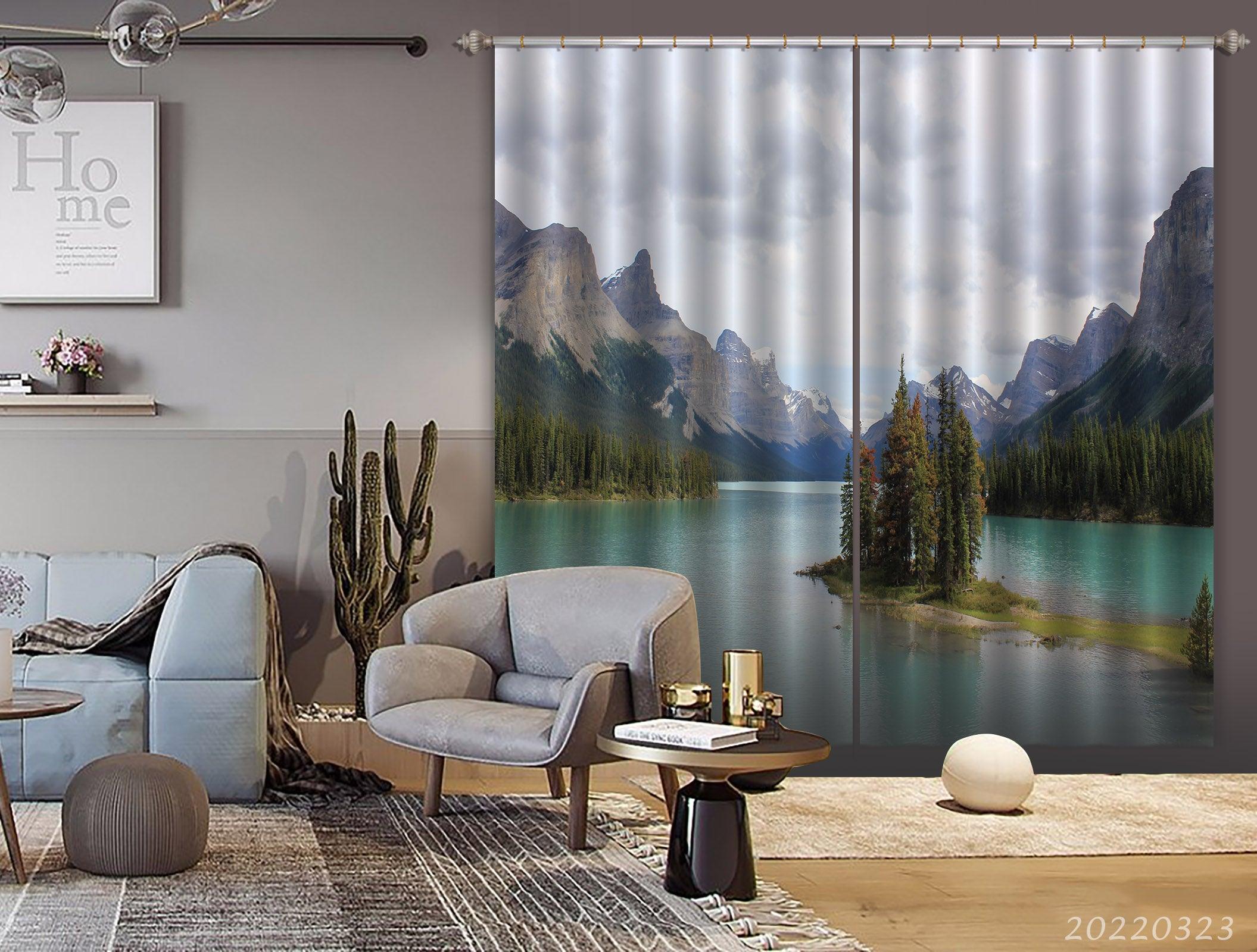 3D Woods Mountain Peak River Scenery Curtains and Drapes GD 2695- Jess Art Decoration