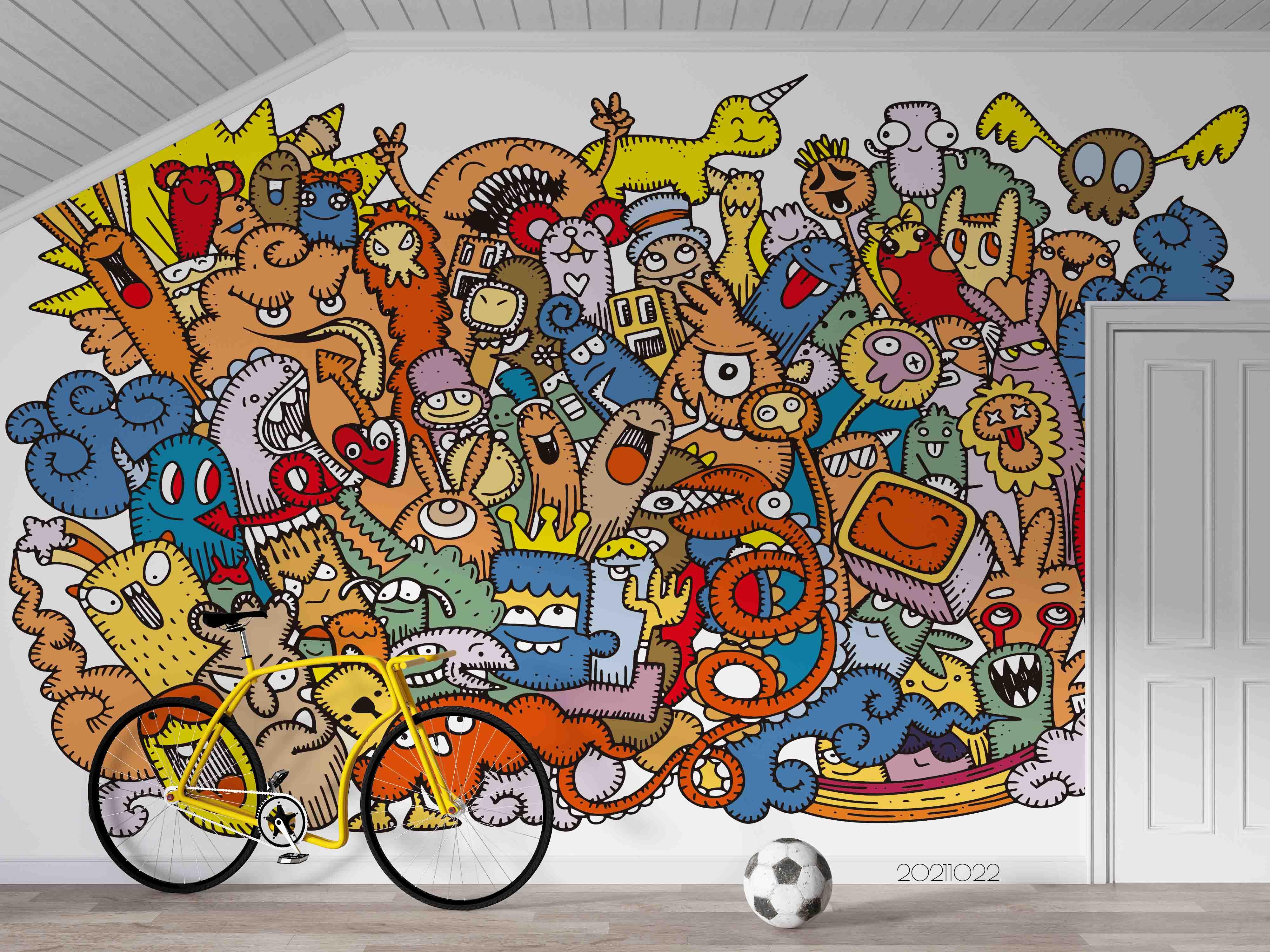 3D Cartoon Color Monsters Graffiti Wall Mural Wallpaper LQH 23- Jess Art Decoration