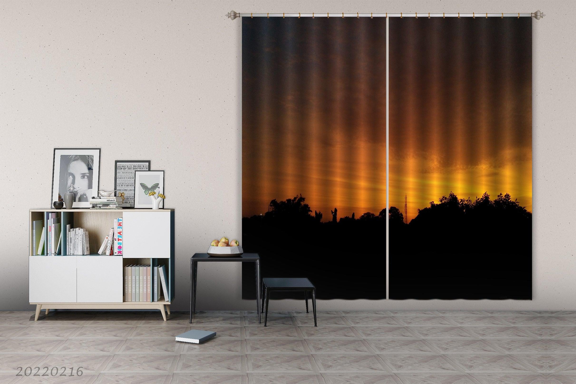 3D Woods Golden Sky Sunrise Scenery Curtains and Drapes GD 2187- Jess Art Decoration