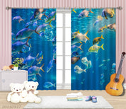 3D Blue Ocean School of Fish Curtains and Drapes LQH 295- Jess Art Decoration