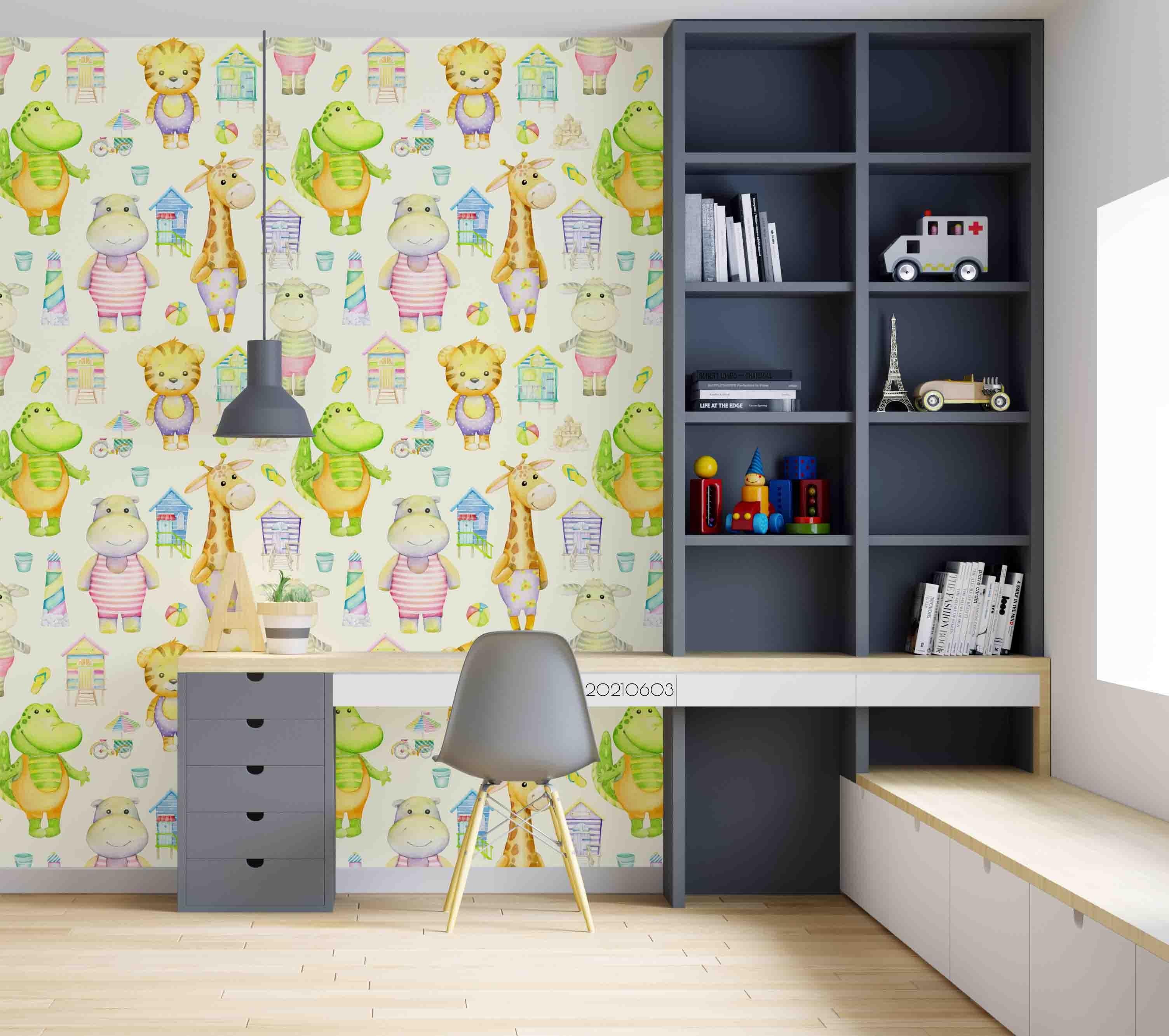3D  Animal Cute Cartoon Pattern Color Wall Mural Wallpaper SWW561- Jess Art Decoration