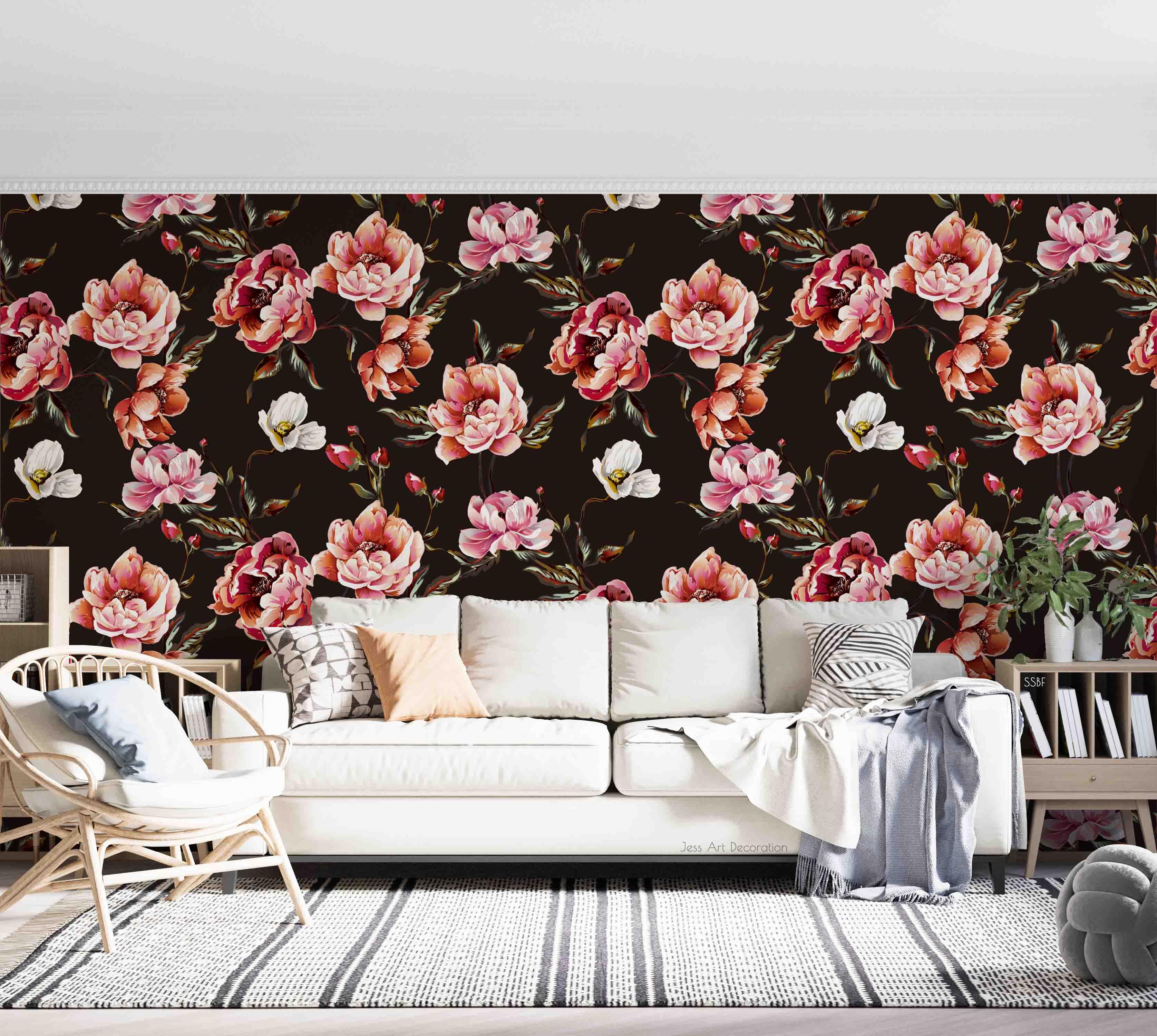 3D Vintage Baroque Art Blooming Pink Peony Background Wall Mural Wallpaper GD 3572- Jess Art Decoration