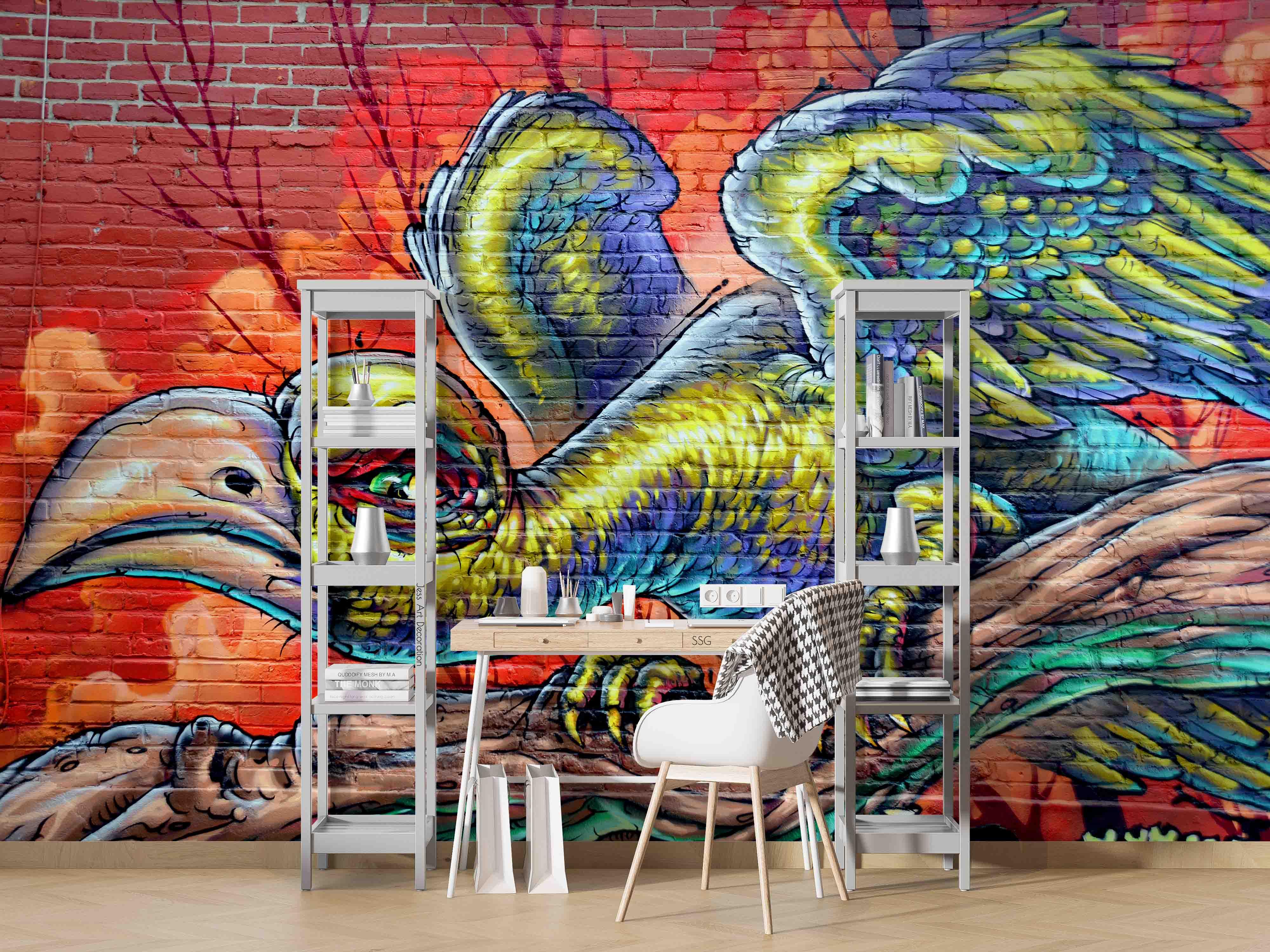 3D Brick Bird Graffiti Wall Mural Wallpaper sww 58- Jess Art Decoration