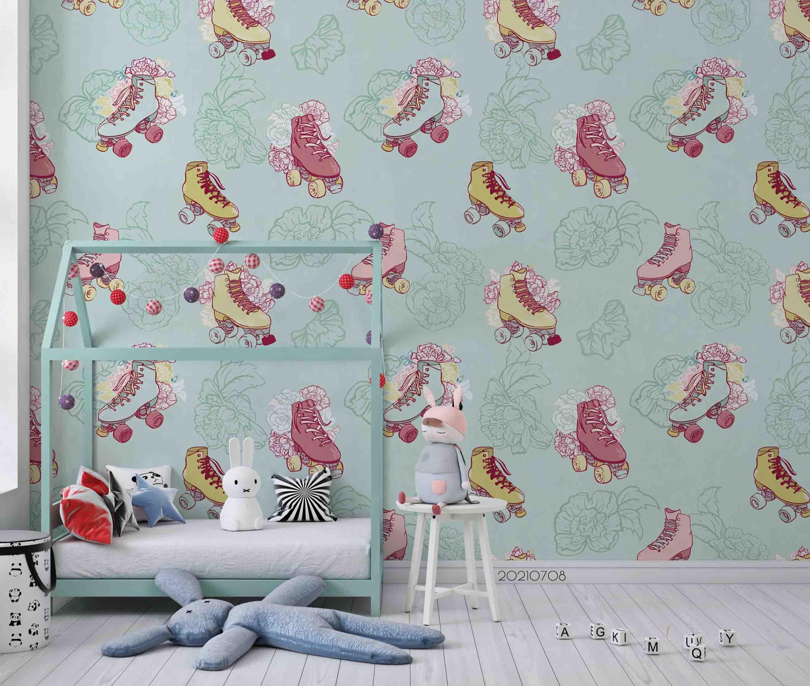 3D Hand Drawn Roller Skates Wall Mural Wallpaper LQH 62- Jess Art Decoration
