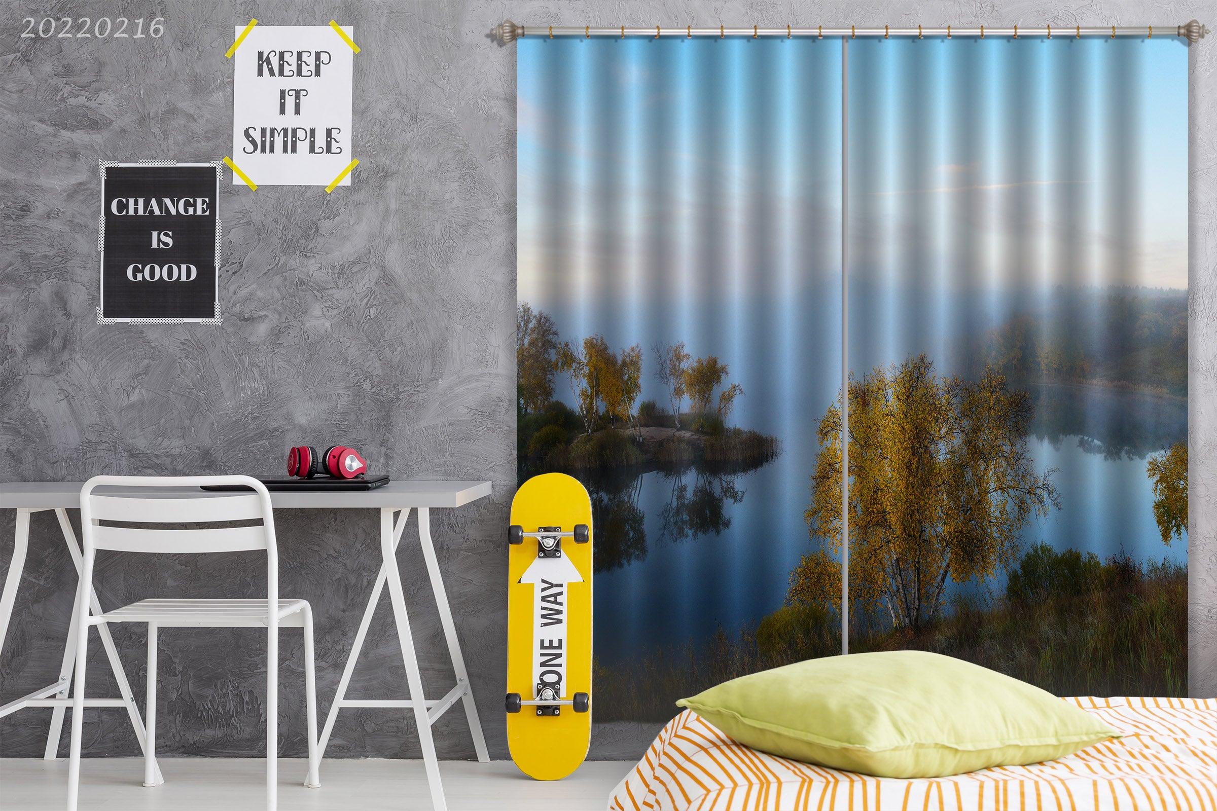 3D Woods Lake Reflection Scenery Curtains and Drapes GD 1961- Jess Art Decoration