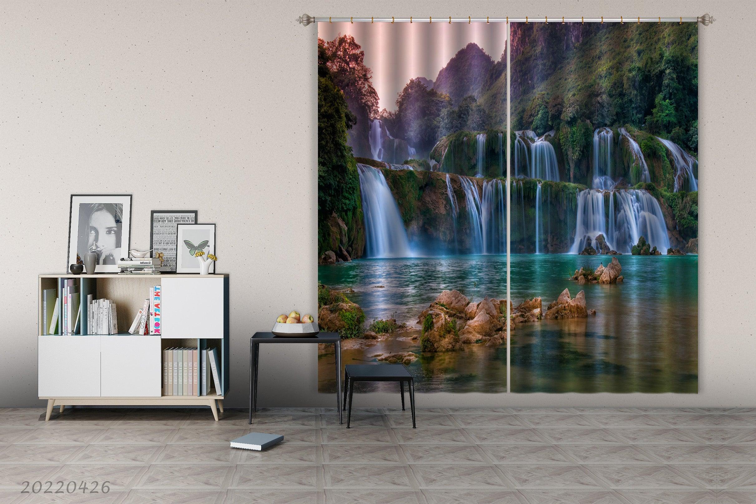3D Landscape Mountain Waterfall Lake Stone Forest Curtains and Drapes GD 4931- Jess Art Decoration