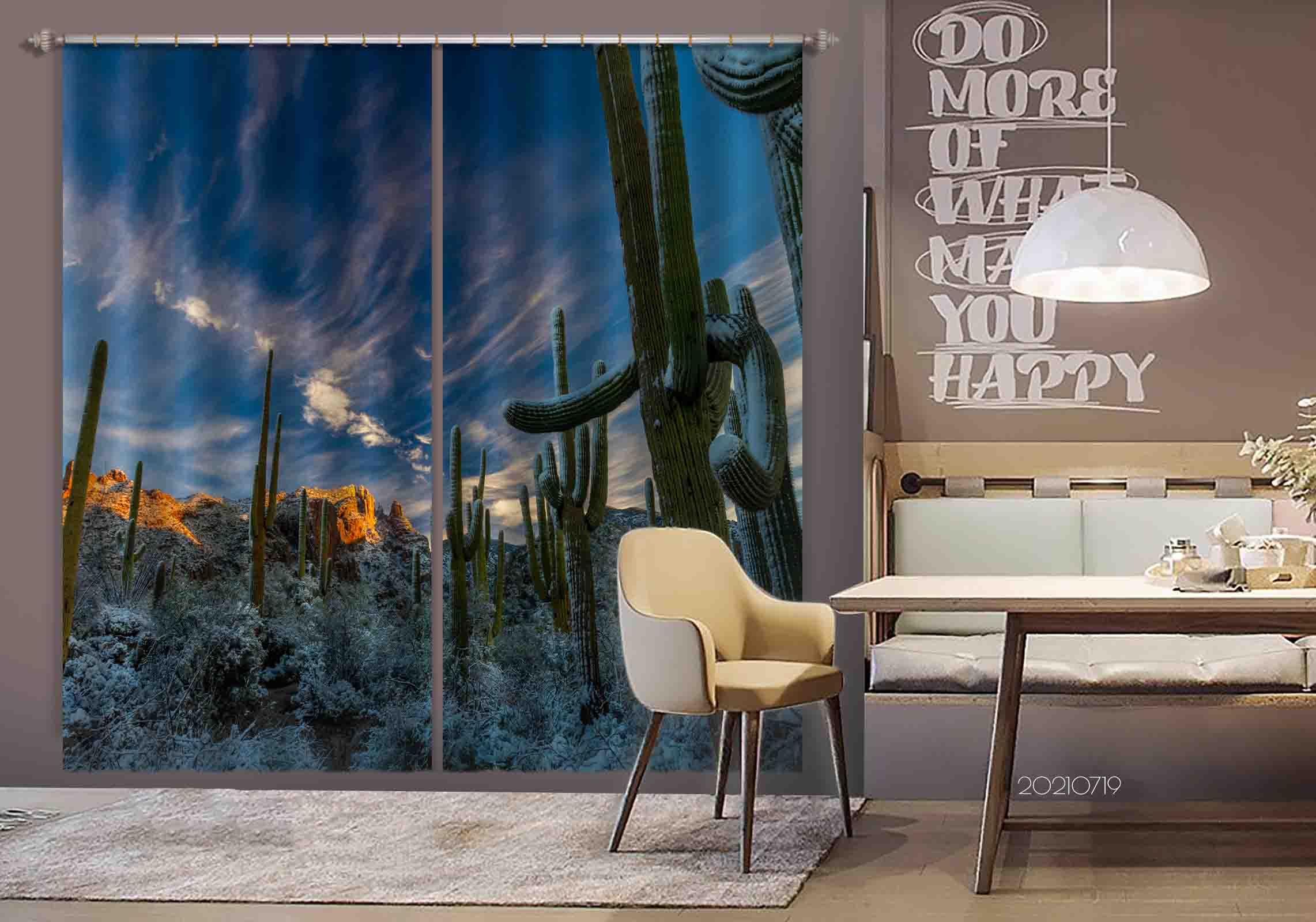 3D Landscape Sky Mountain Cactus Curtains and Drapes LQH 107- Jess Art Decoration