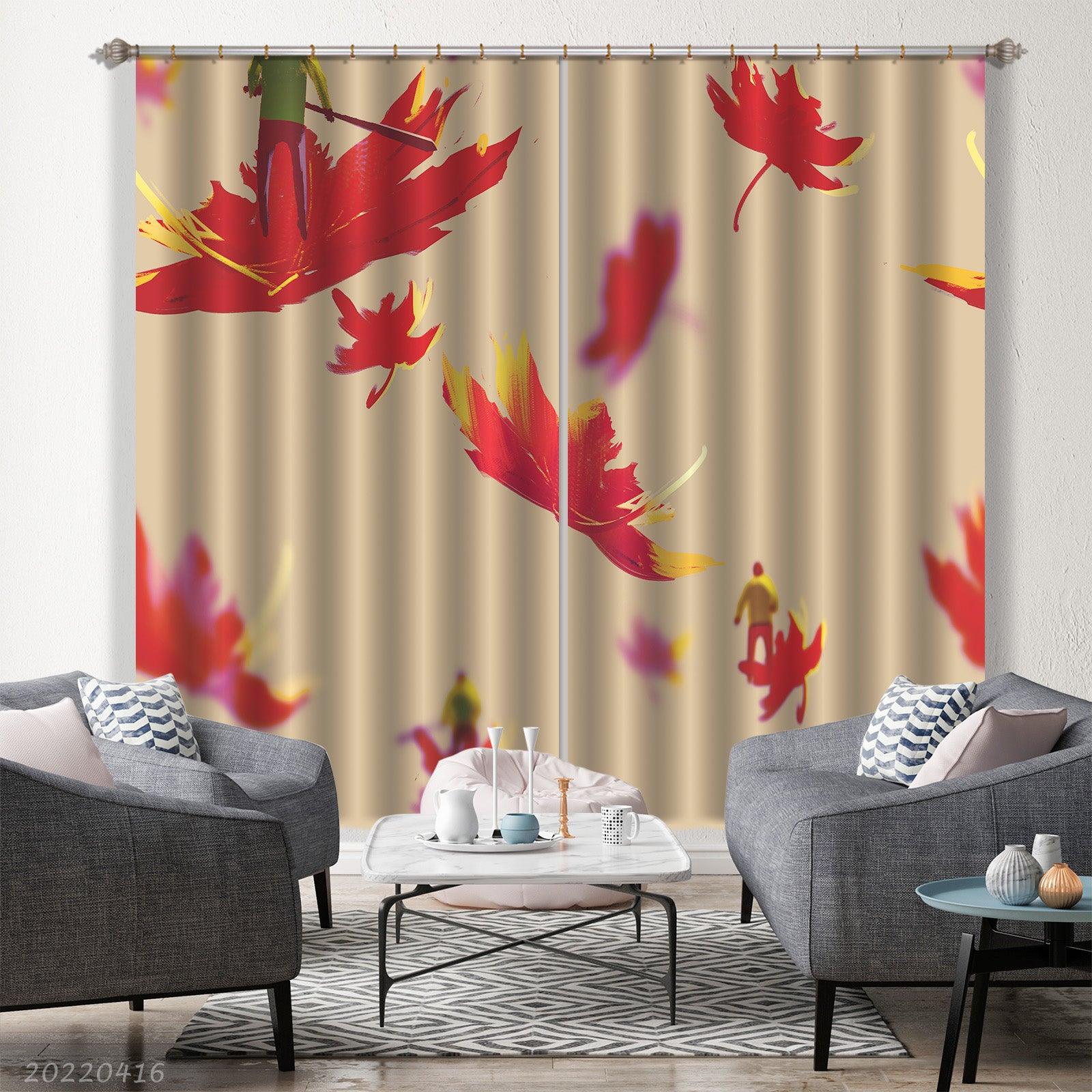 3D Little Man Maple Leaf Autumn Illustration Painting Curtains and Drapes GD 4620- Jess Art Decoration