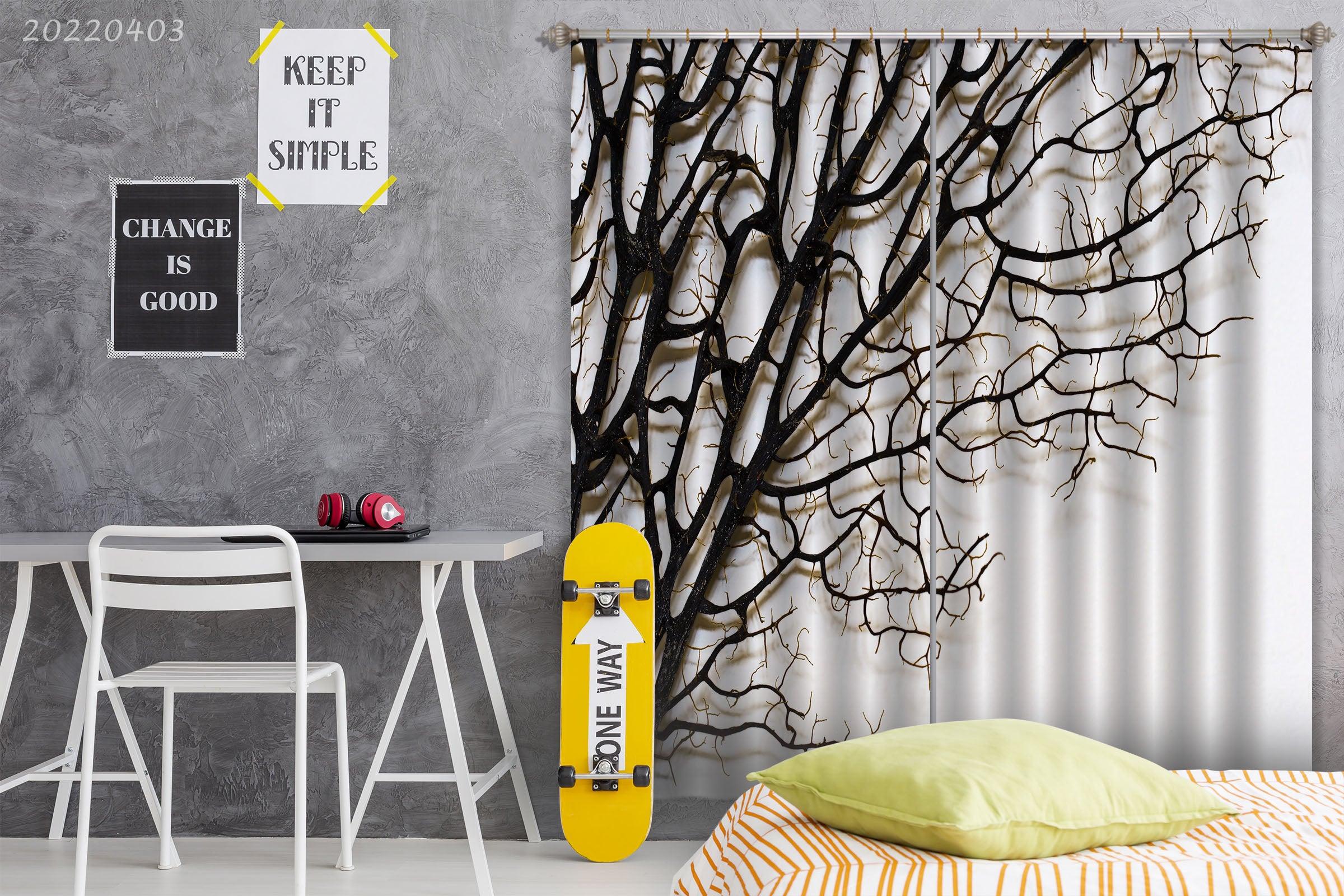 3D Abstract Branch White Background Curtains and Drapes GD 3222- Jess Art Decoration