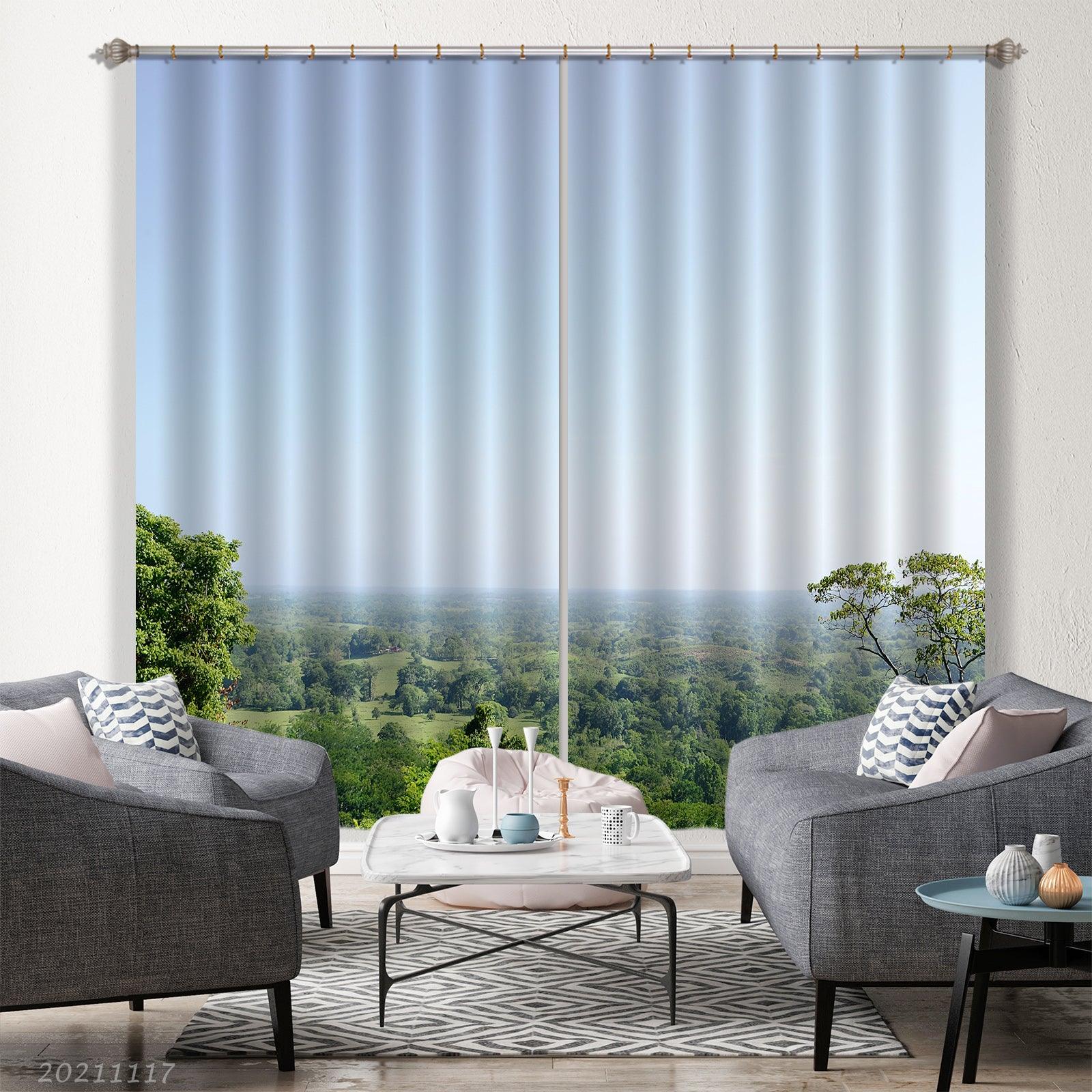 3D Sky Green Forest Landscape Curtains and Drapes LQH 211- Jess Art Decoration