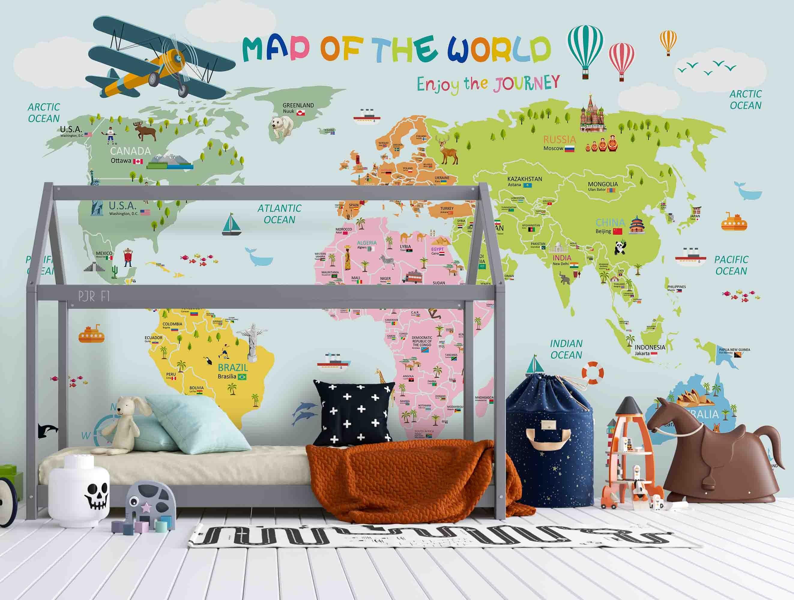 3D World Map Kids Wall Mural Wallpaper LQH 78- Jess Art Decoration