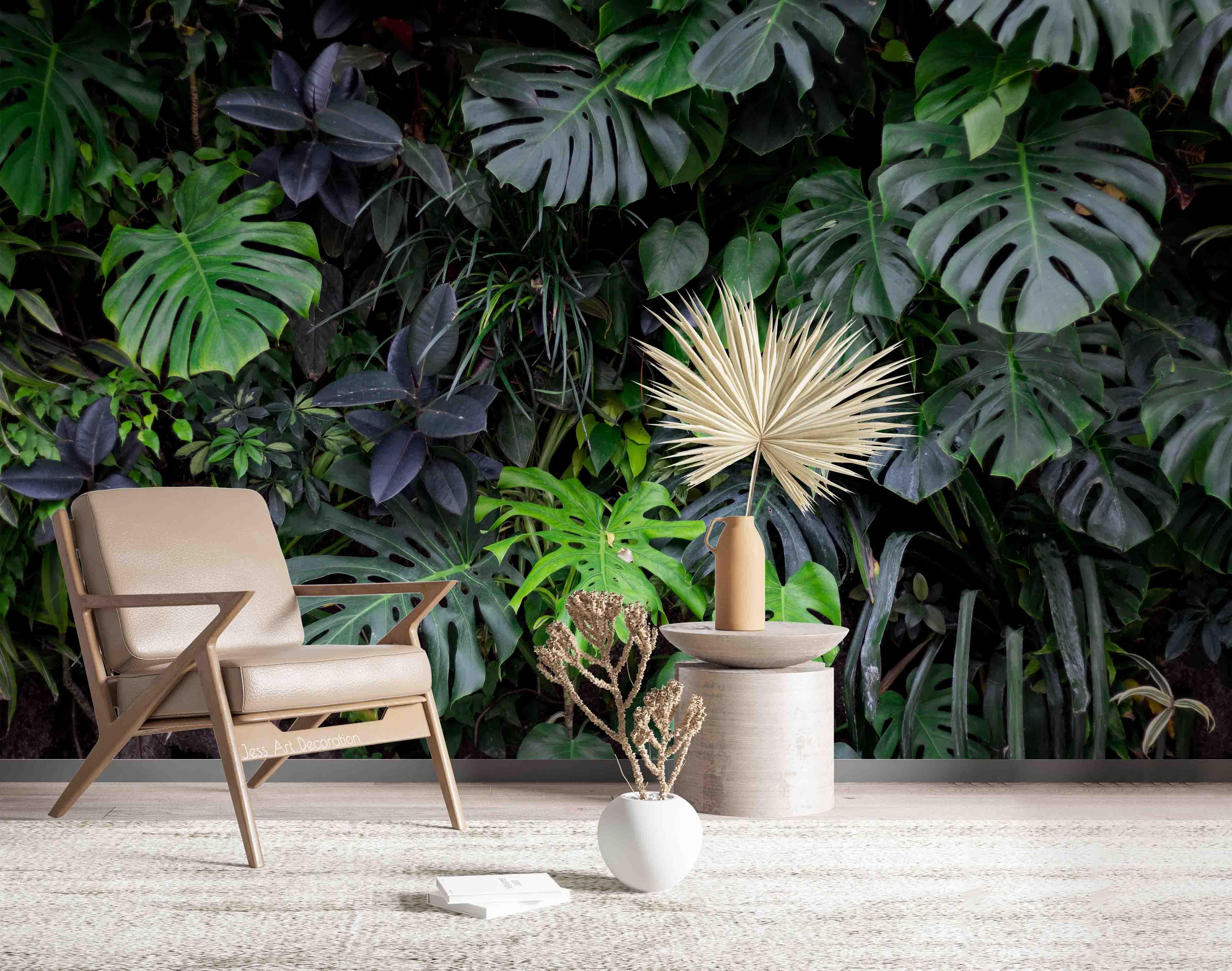 3D Tropical Plant Green Leaf Wall Mural Wallpaper GD 2657- Jess Art Decoration