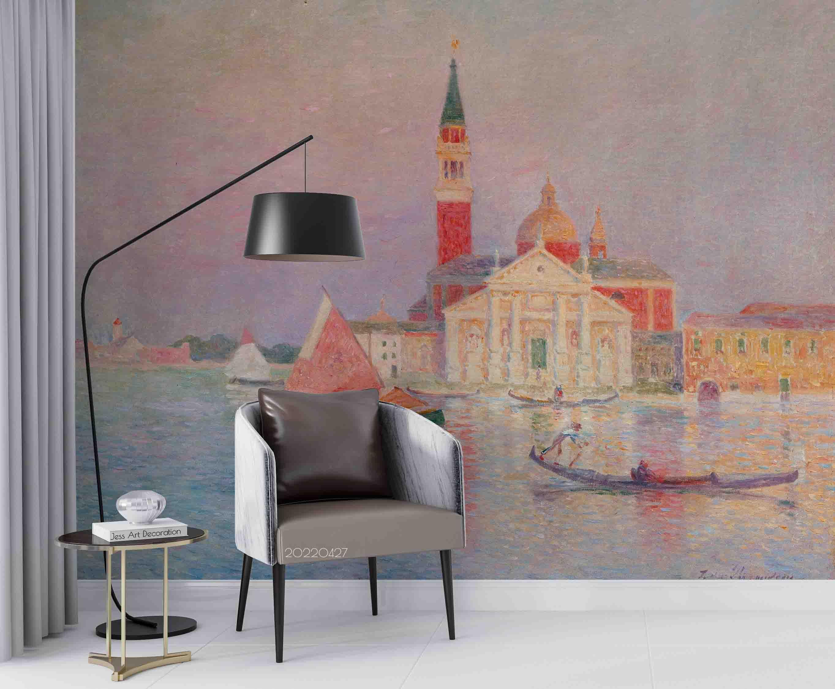 3D Architecture Sailboat Lake Landscape Oil Painting Wall Mural Wallpaper GD 4545- Jess Art Decoration