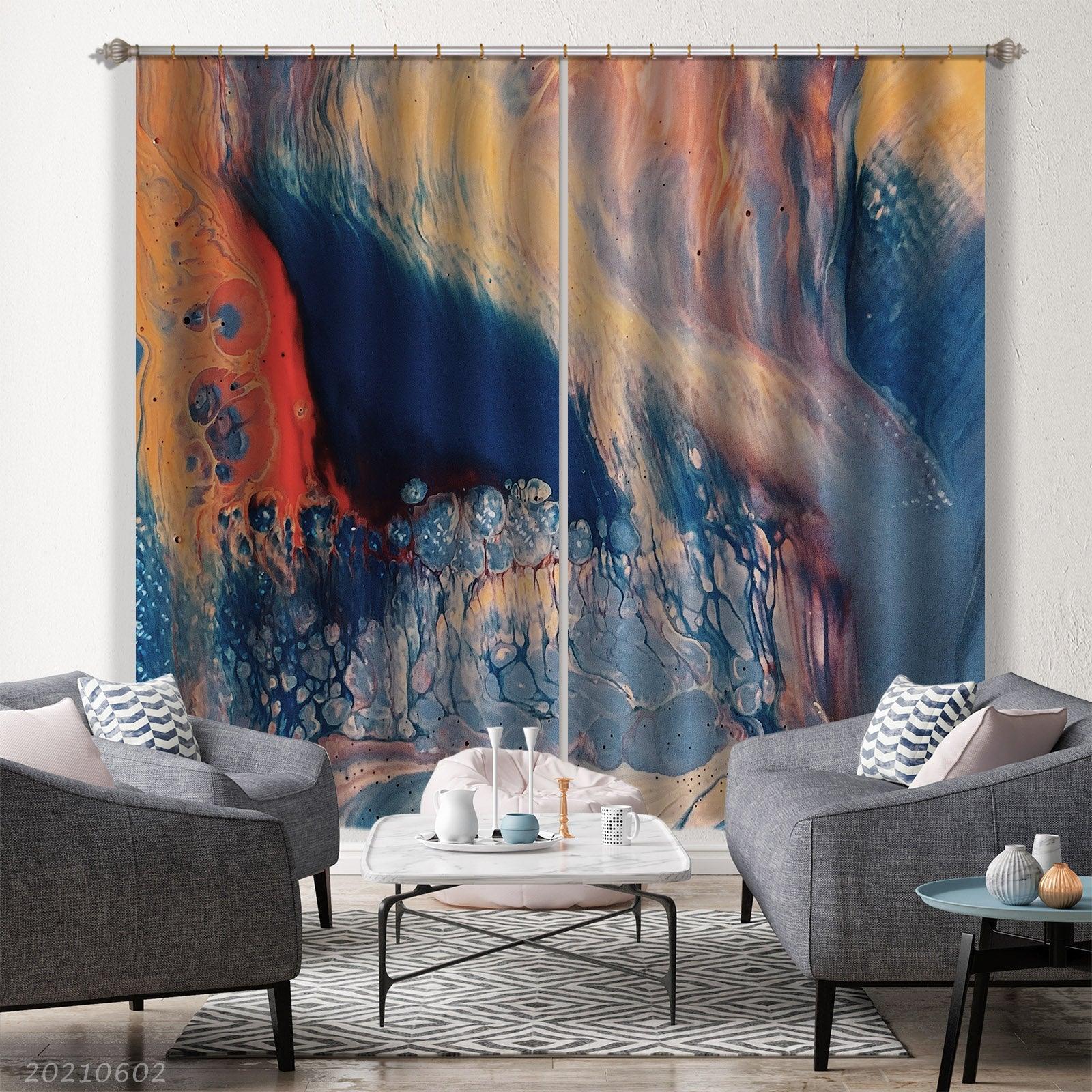 3D Abstract Blue Blister Water Texture Curtains and Drapes GD 666- Jess Art Decoration