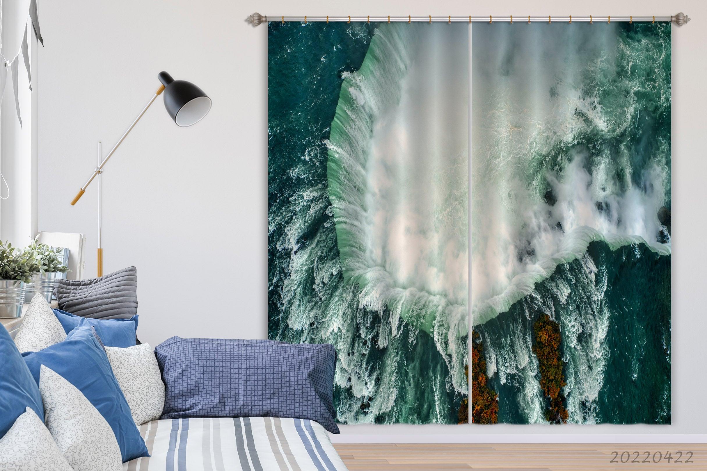 3D Aerial View Ocean Wave Landscape Curtains and Drapes GD 4176- Jess Art Decoration