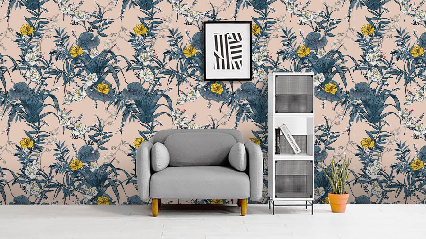 3D Dark Green Leaves Yellow Flowers Wall Mural Wallpaper 176- Jess Art Decoration