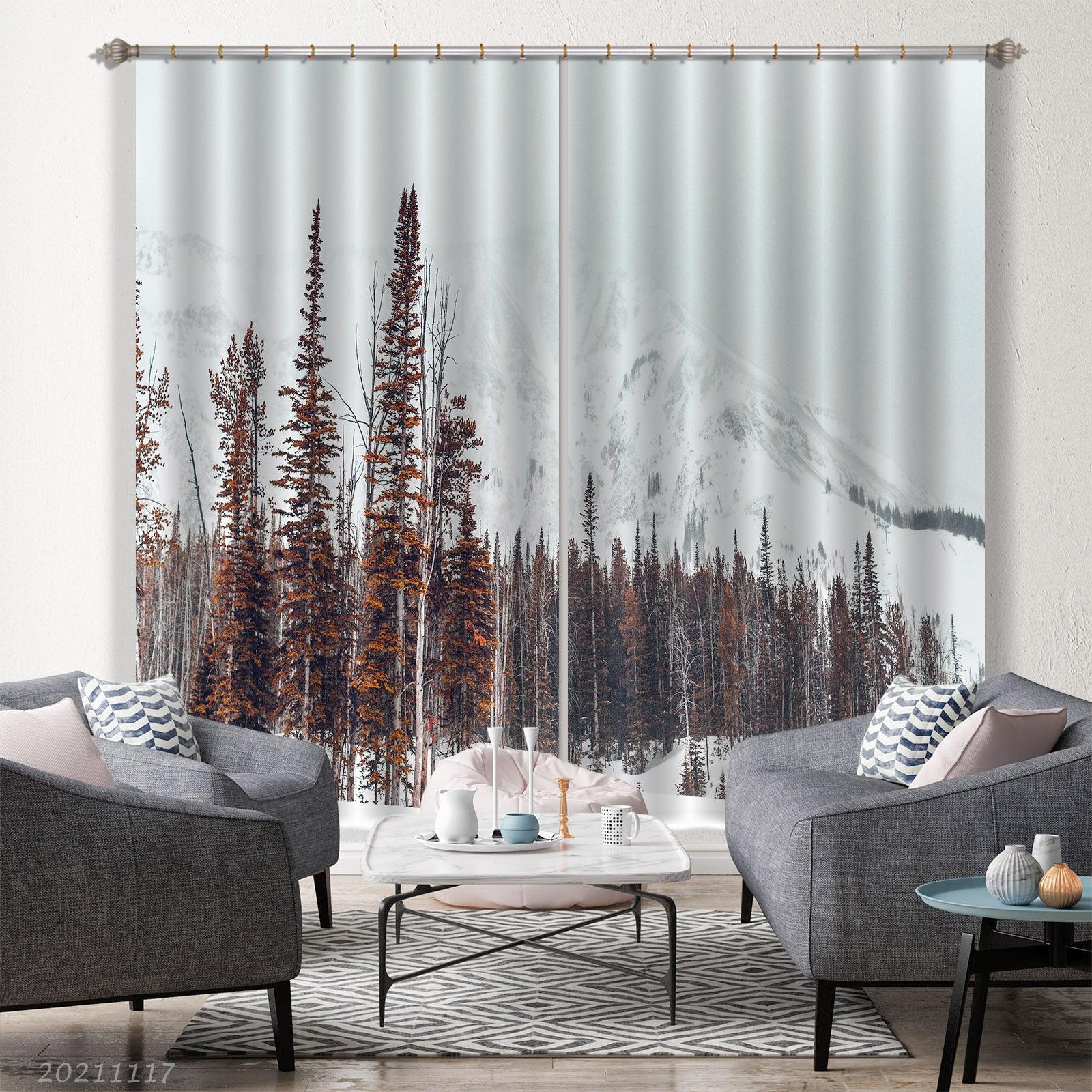 3D Snow Mountain Forest Nature Landscape Curtains and Drapes LQH 153- Jess Art Decoration