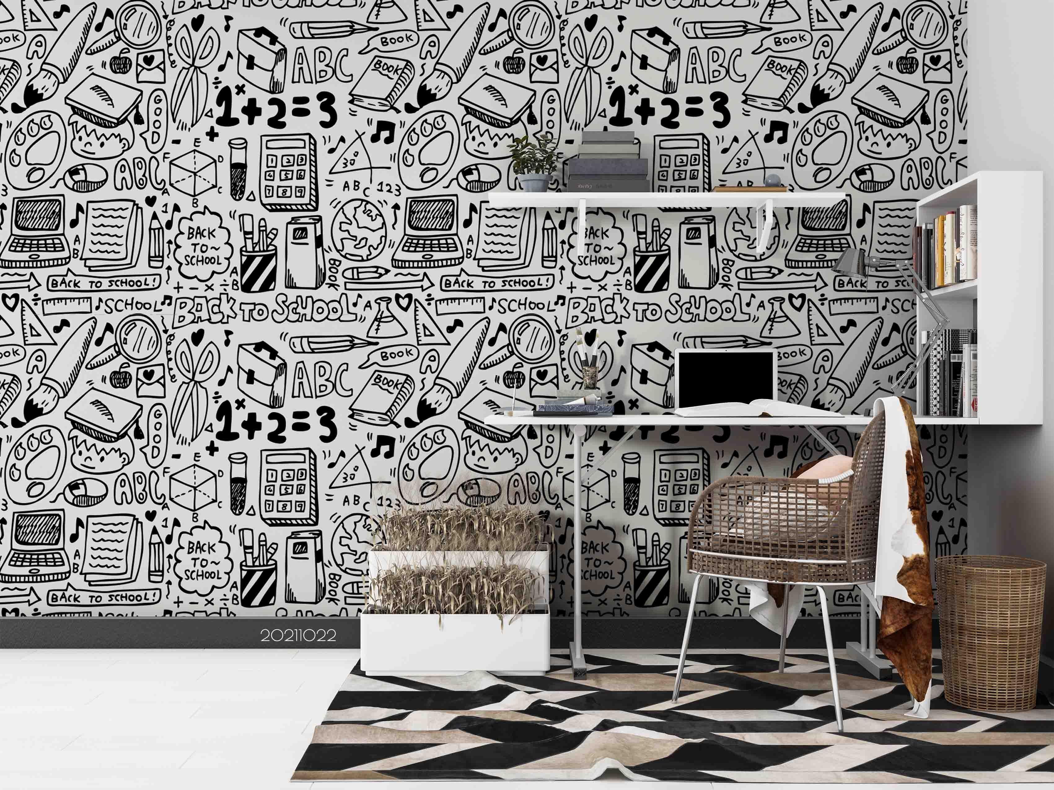 3D Abstract School Supplies Doodle Wall Mural Wallpaper LQH 64- Jess Art Decoration