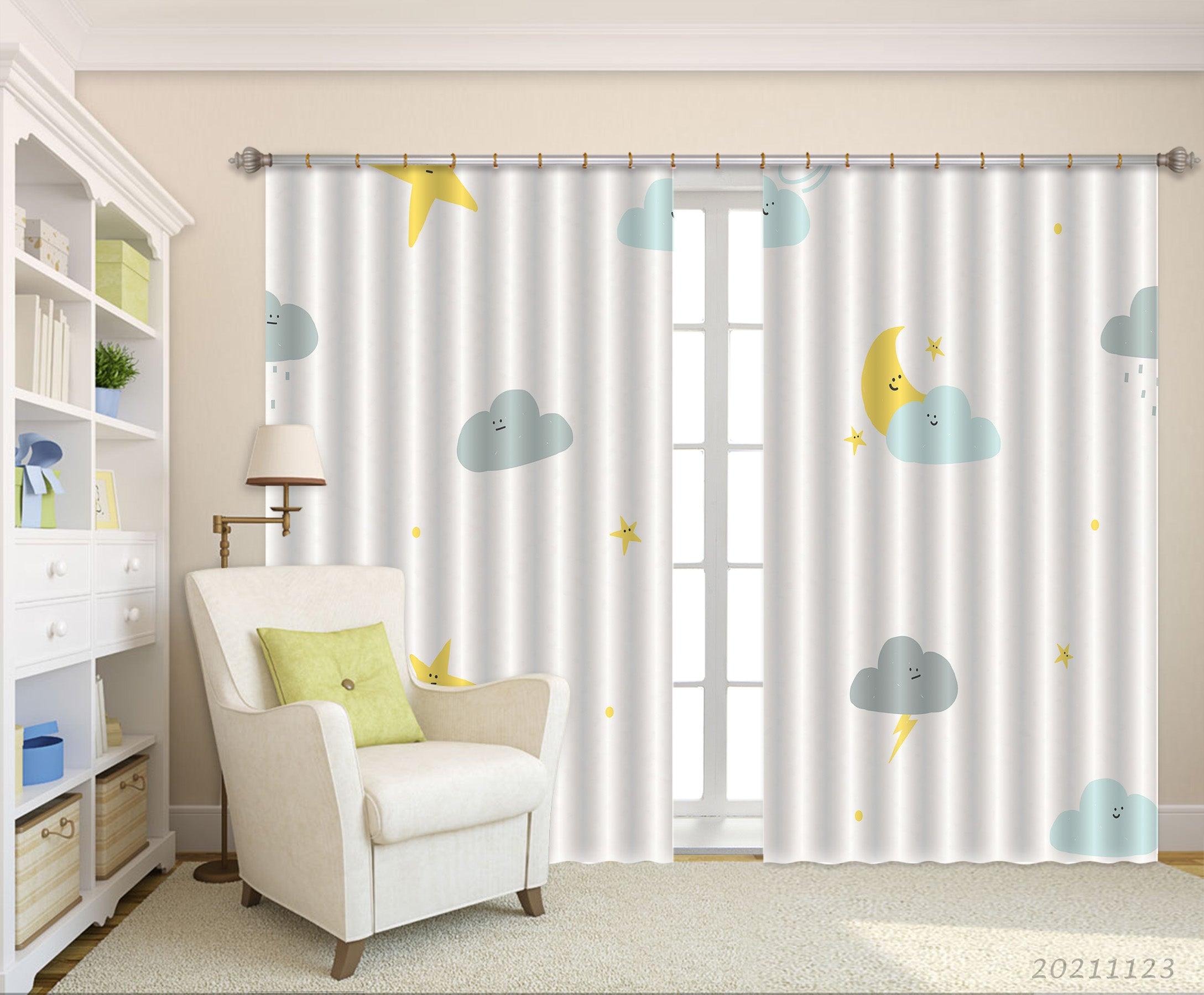 3D Cloud Moon Pattern Curtains and Drapes LQH 133- Jess Art Decoration