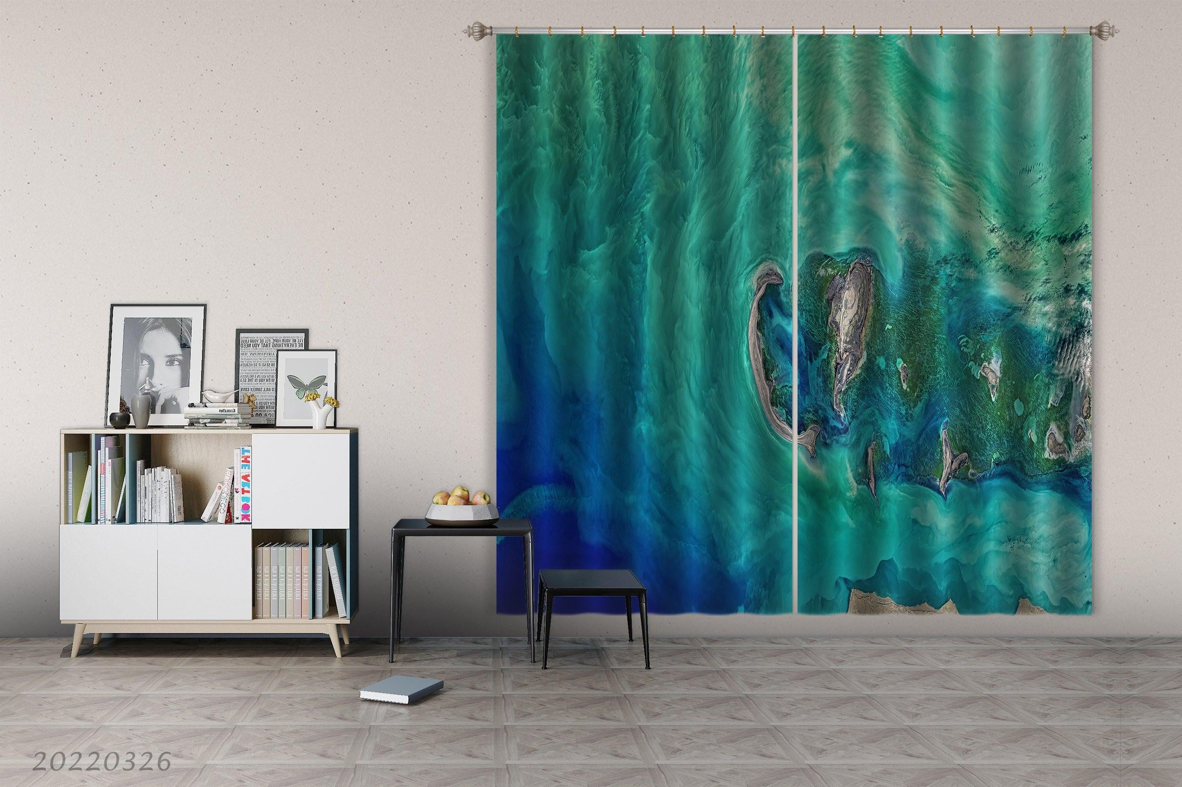 3D Wave Underwater Life Island Curtains and Drapes GD 2940- Jess Art Decoration