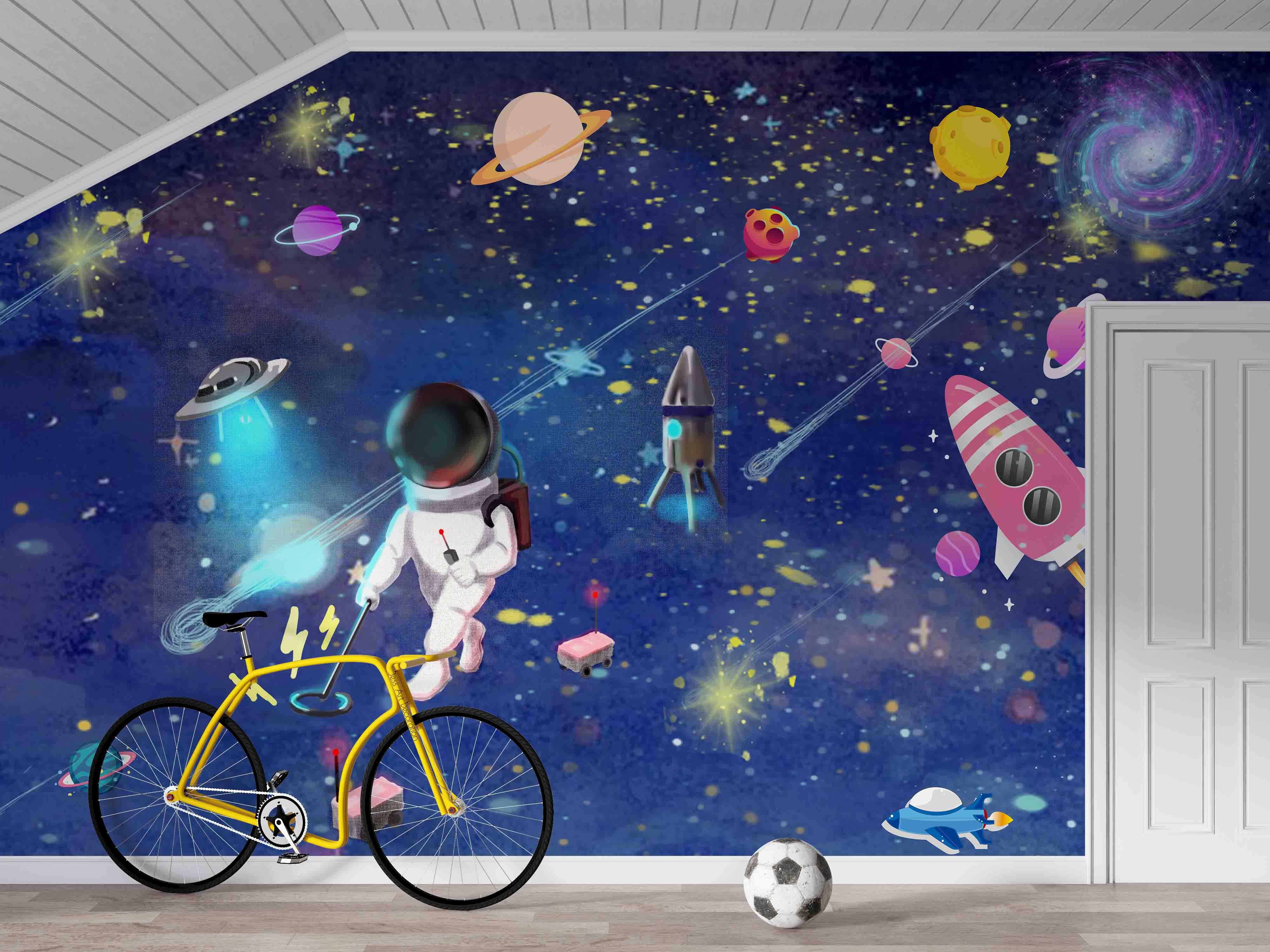 3D Cartoon Space Astronaut Planet Rocket Wall Mural Wallpaper GD 3315- Jess Art Decoration