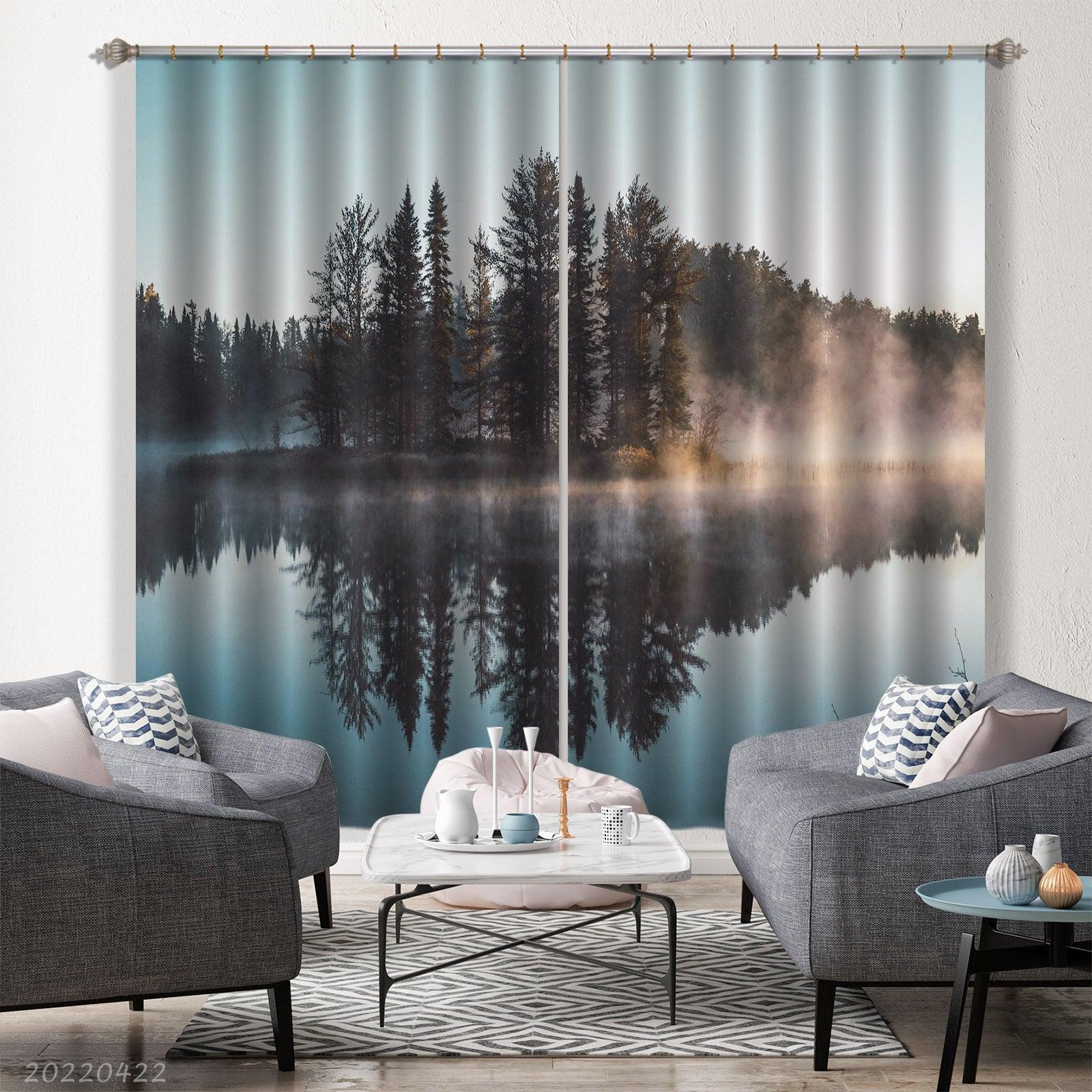 3D Landscape Lake Woods Fog Reflection Curtains and Drapes GD 4239- Jess Art Decoration