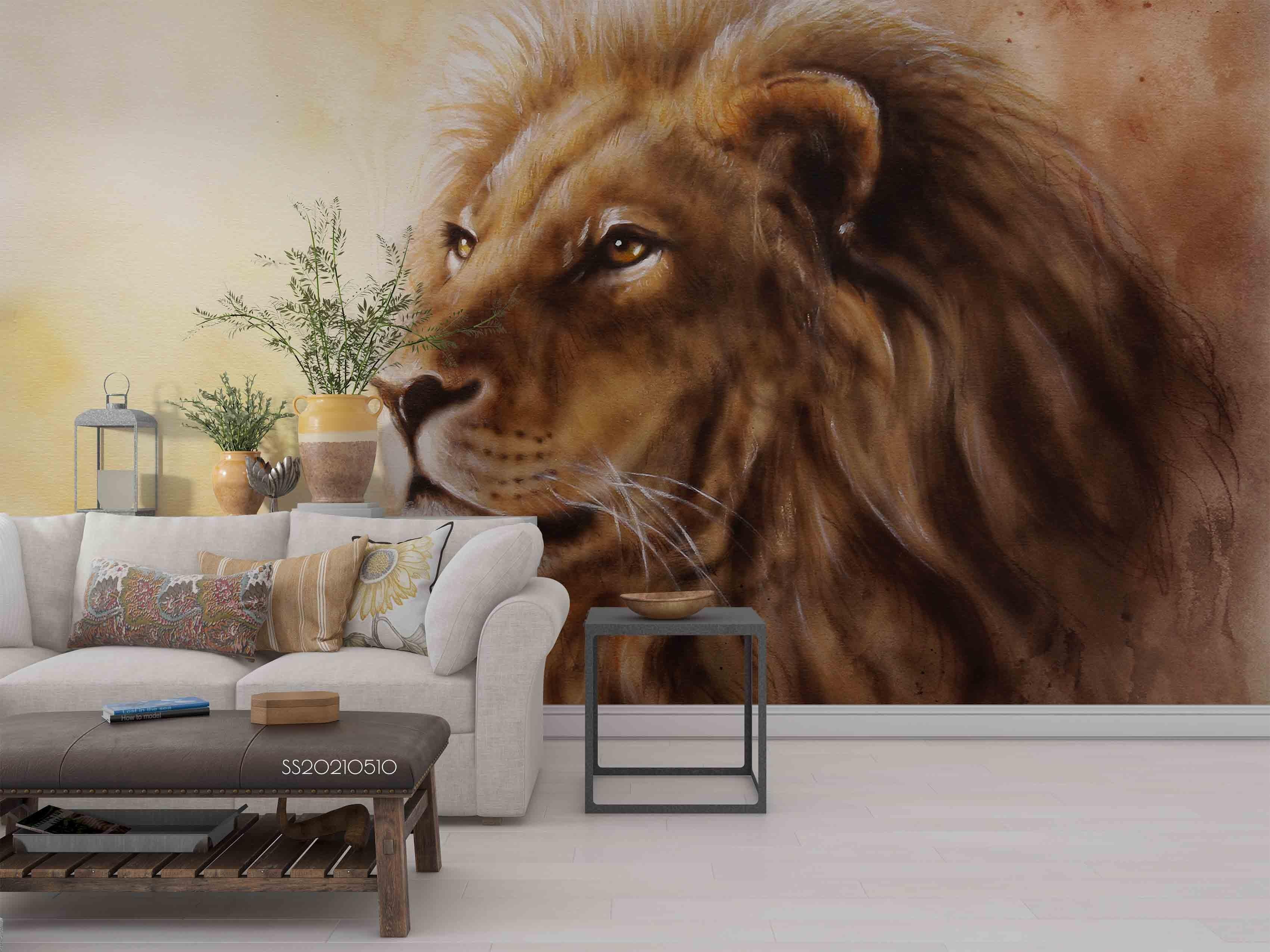 3D Animal Lion Wall Mural Wallpaper LQH 353- Jess Art Decoration