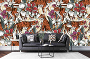3D Animal Tger Floral Wall Mural Wallpaper 36 LQH- Jess Art Decoration