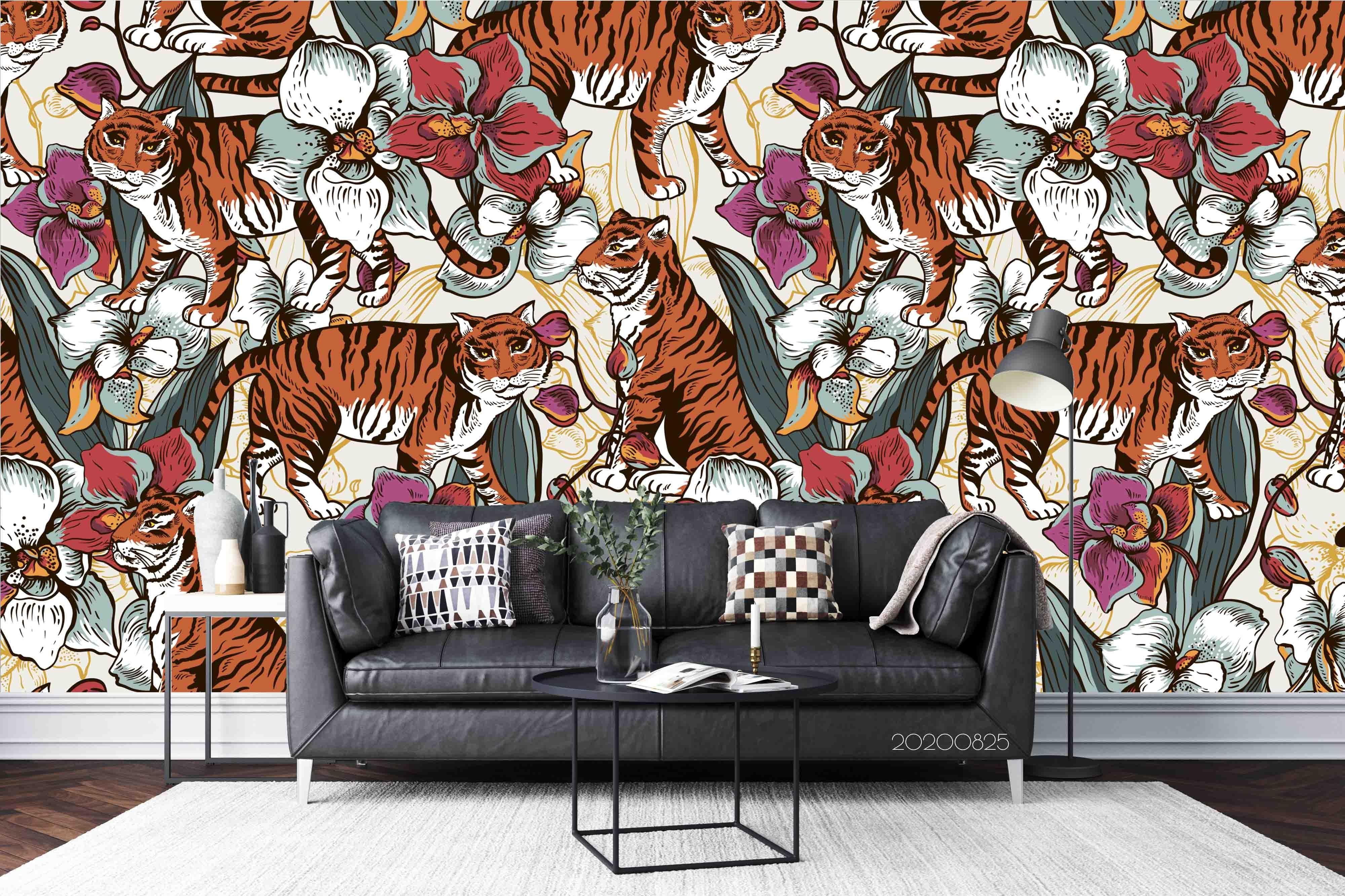 3D Animal Tger Floral Wall Mural Wallpaper 36 LQH- Jess Art Decoration