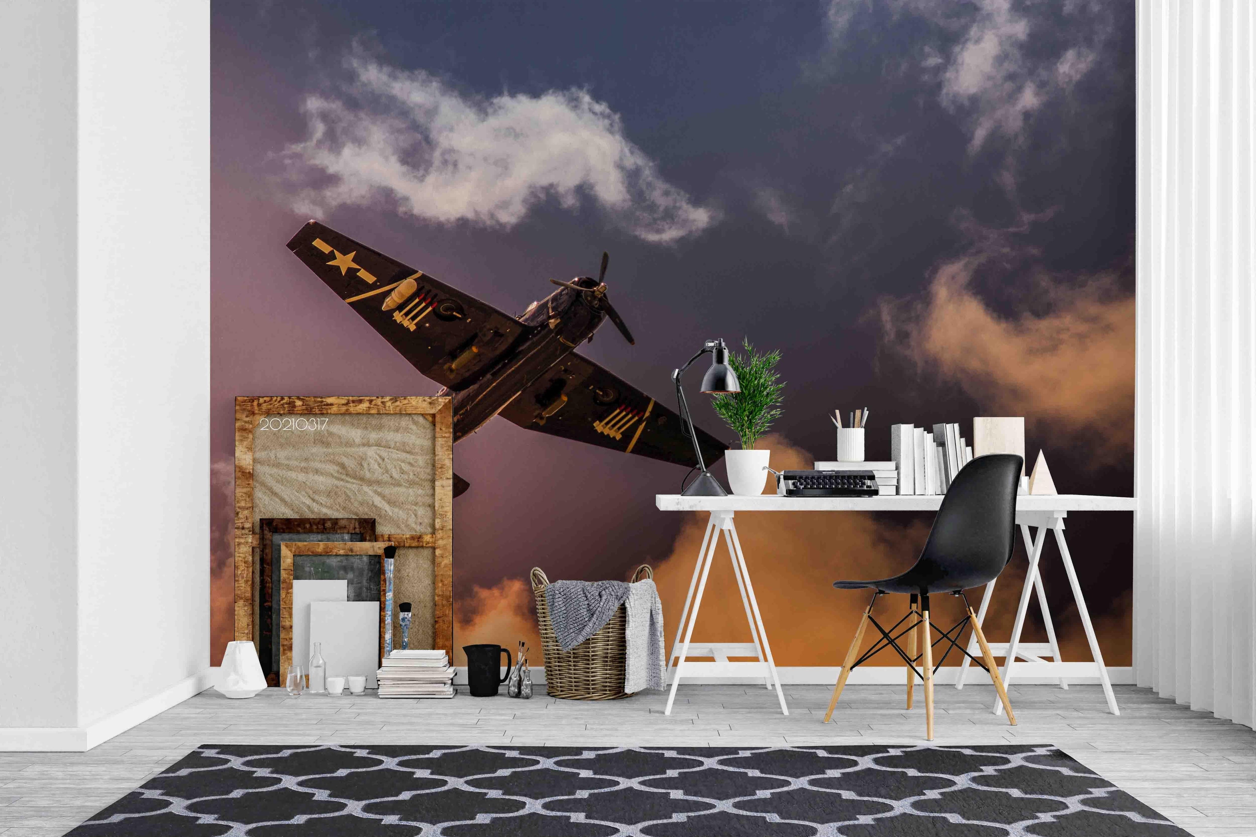 3D Sky Cloud Fighter Wall Mural Wallpaper LQH 409- Jess Art Decoration