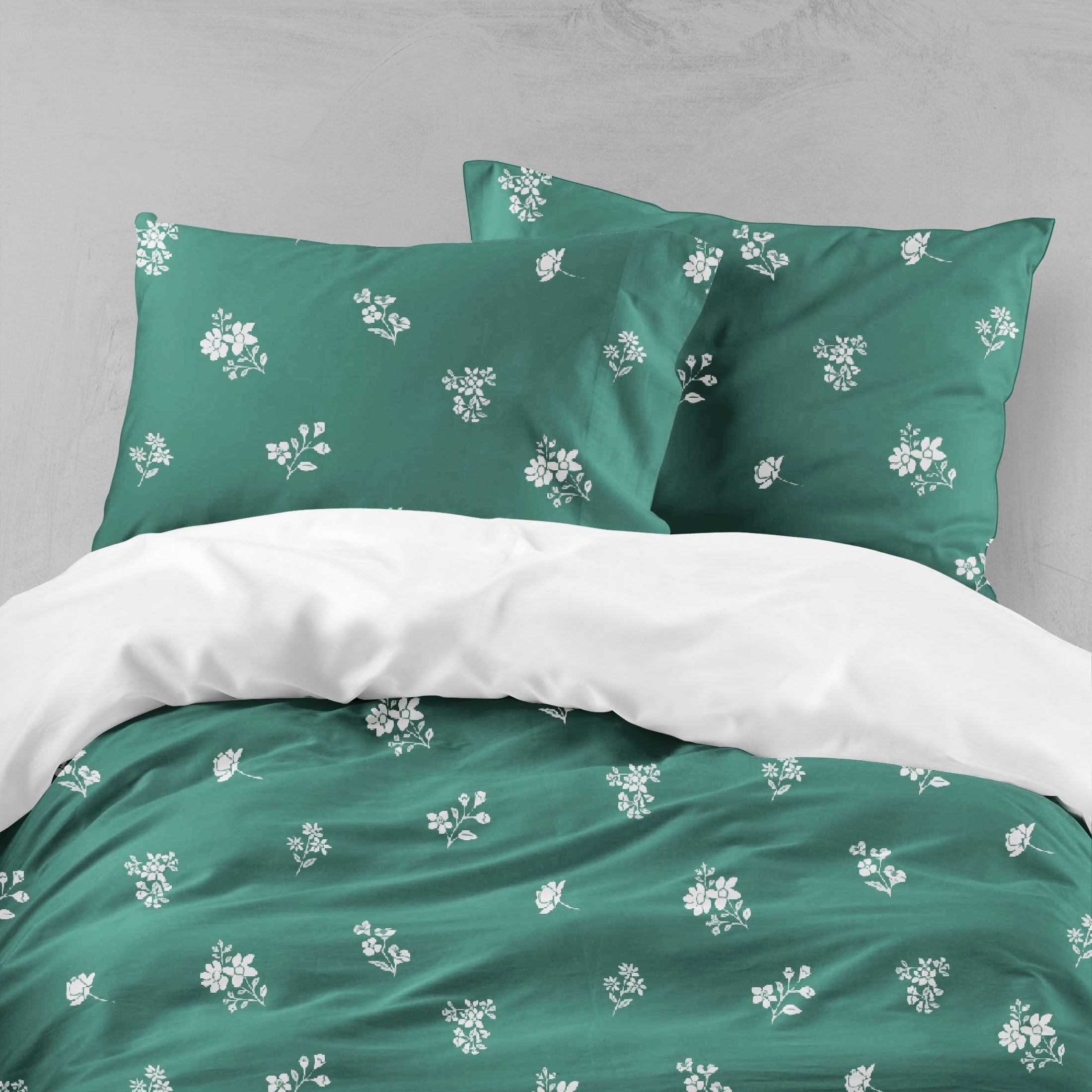 3D White Flowers Pattern Green Background Quilt Cover Set Bedding Set Pillowcases 66- Jess Art Decoration