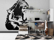3D Sketch Girl Bird black white sketch girl mural wall mural wallpaper for bedroom - view 4
