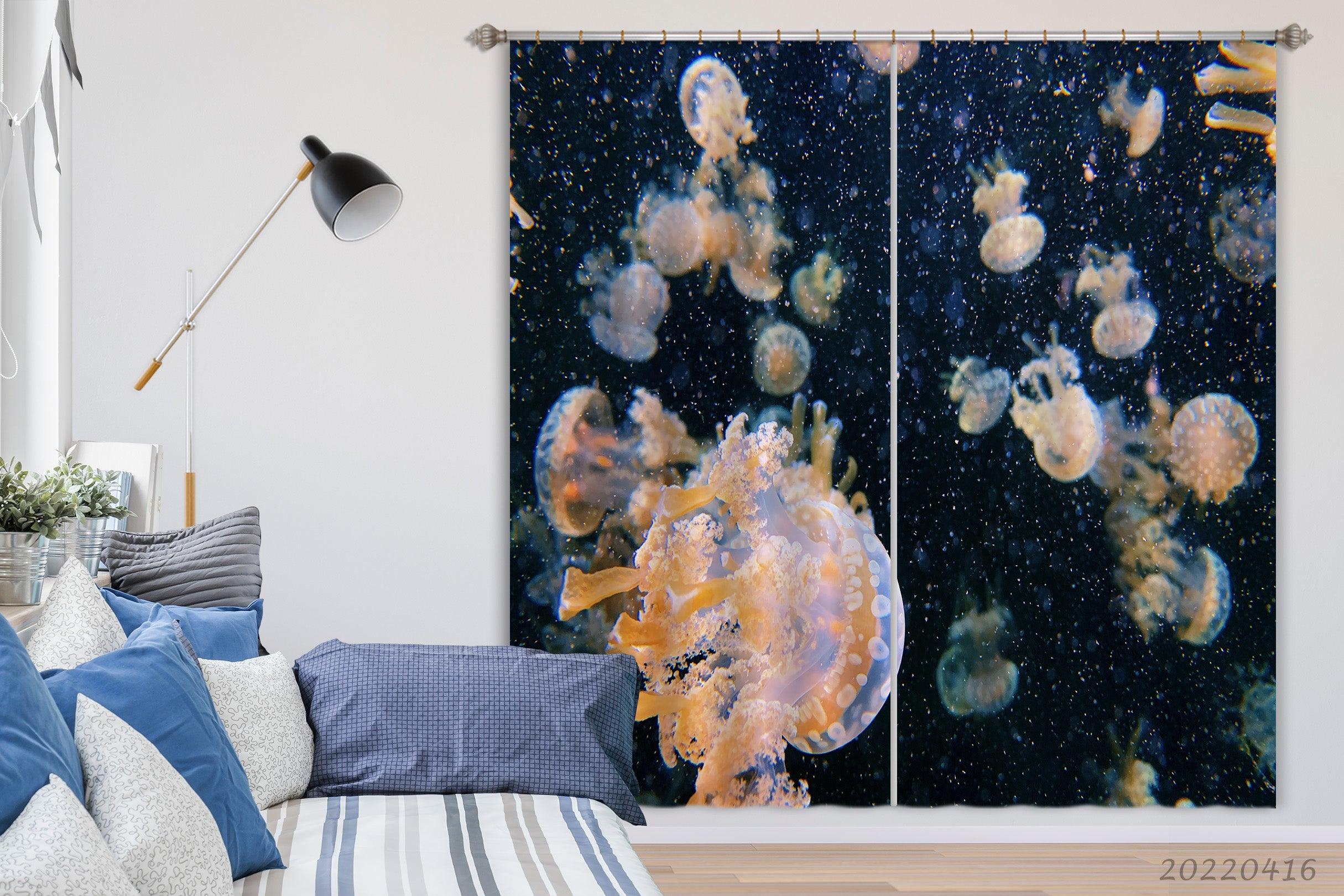 3D Ocean Seabed Jellyfish Curtains and Drapes GD 4341- Jess Art Decoration