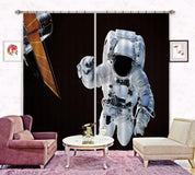 3D Black Space Astronaut Satellite Curtains and Drapes GD 4744- Jess Art Decoration