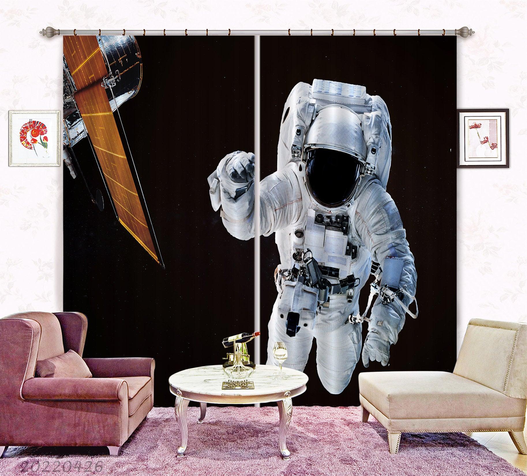 3D Black Space Astronaut Satellite Curtains and Drapes GD 4744- Jess Art Decoration