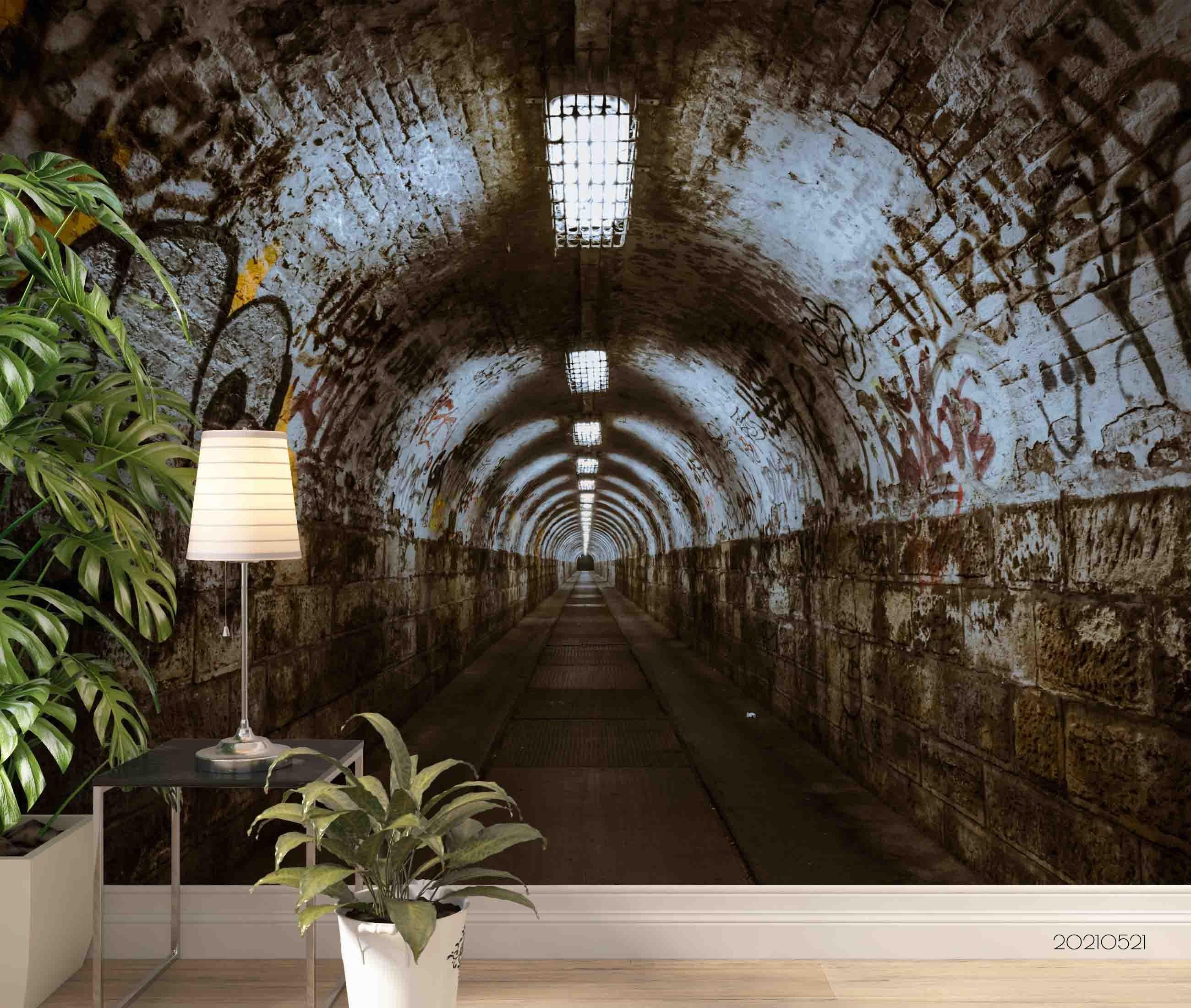 3D Graffiti Tunnel Wall Mural Wallpaper LQH 18- Jess Art Decoration