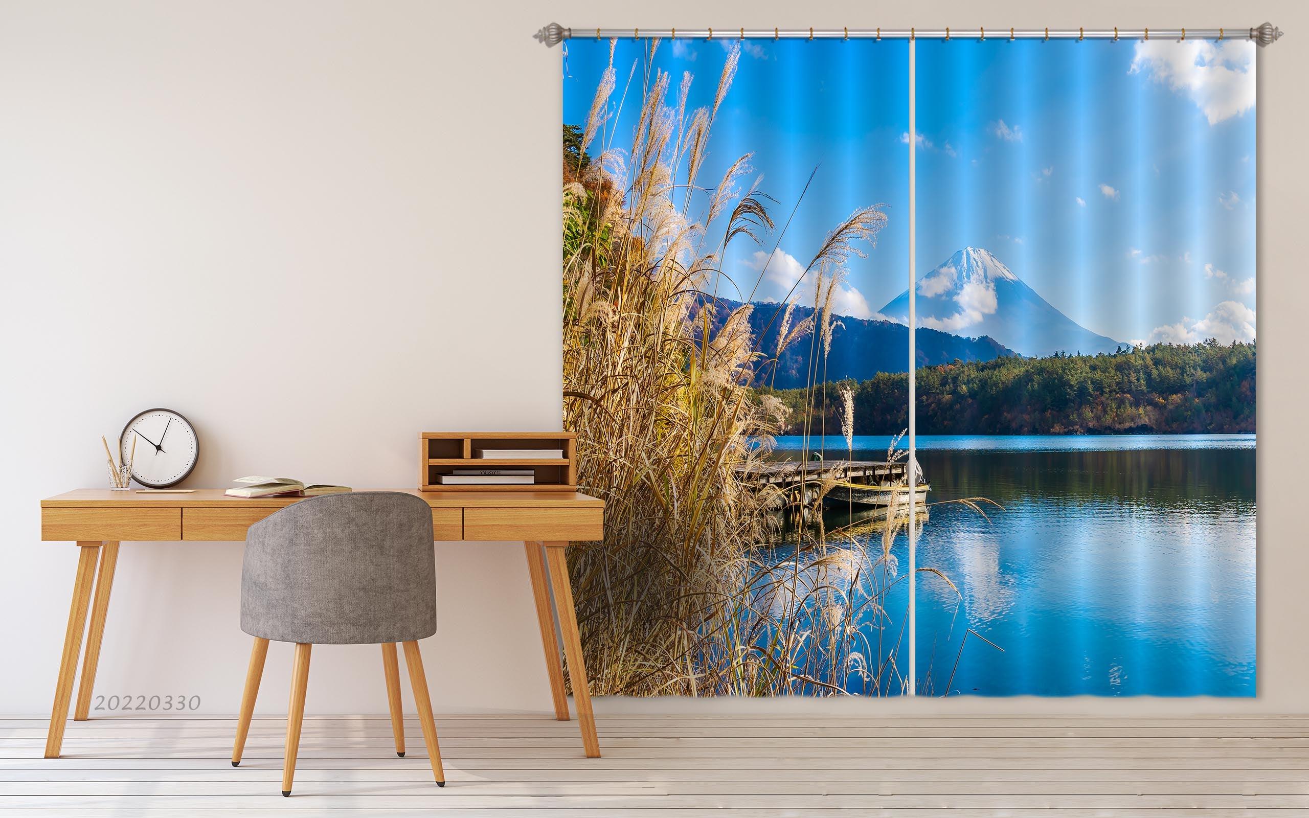 3D Landscape Mountain River Reed Woods Curtains and Drapes GD 3754- Jess Art Decoration