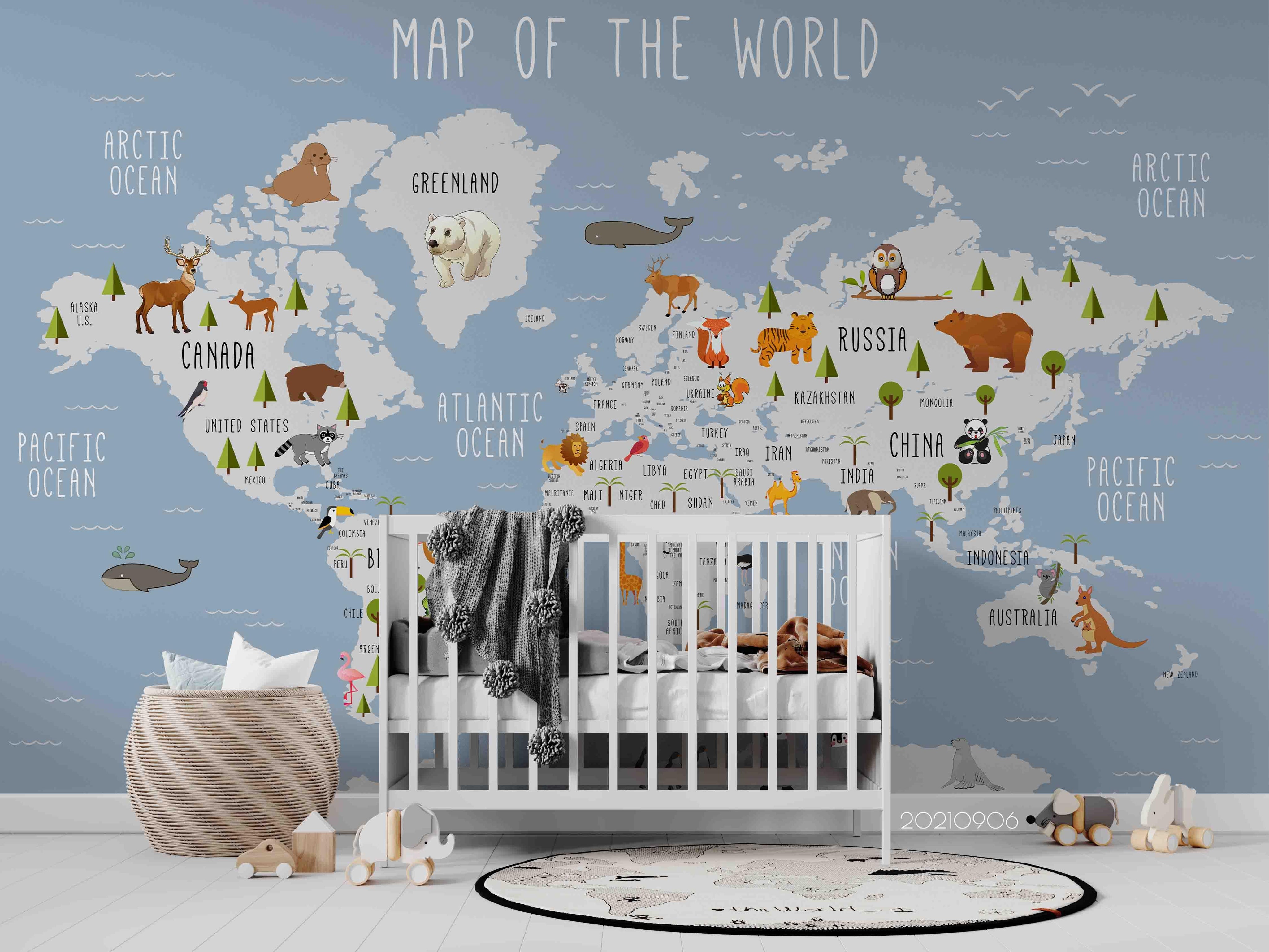 3D Blue World Map Wall Mural Wallpaper LQH 547- Jess Art Decoration