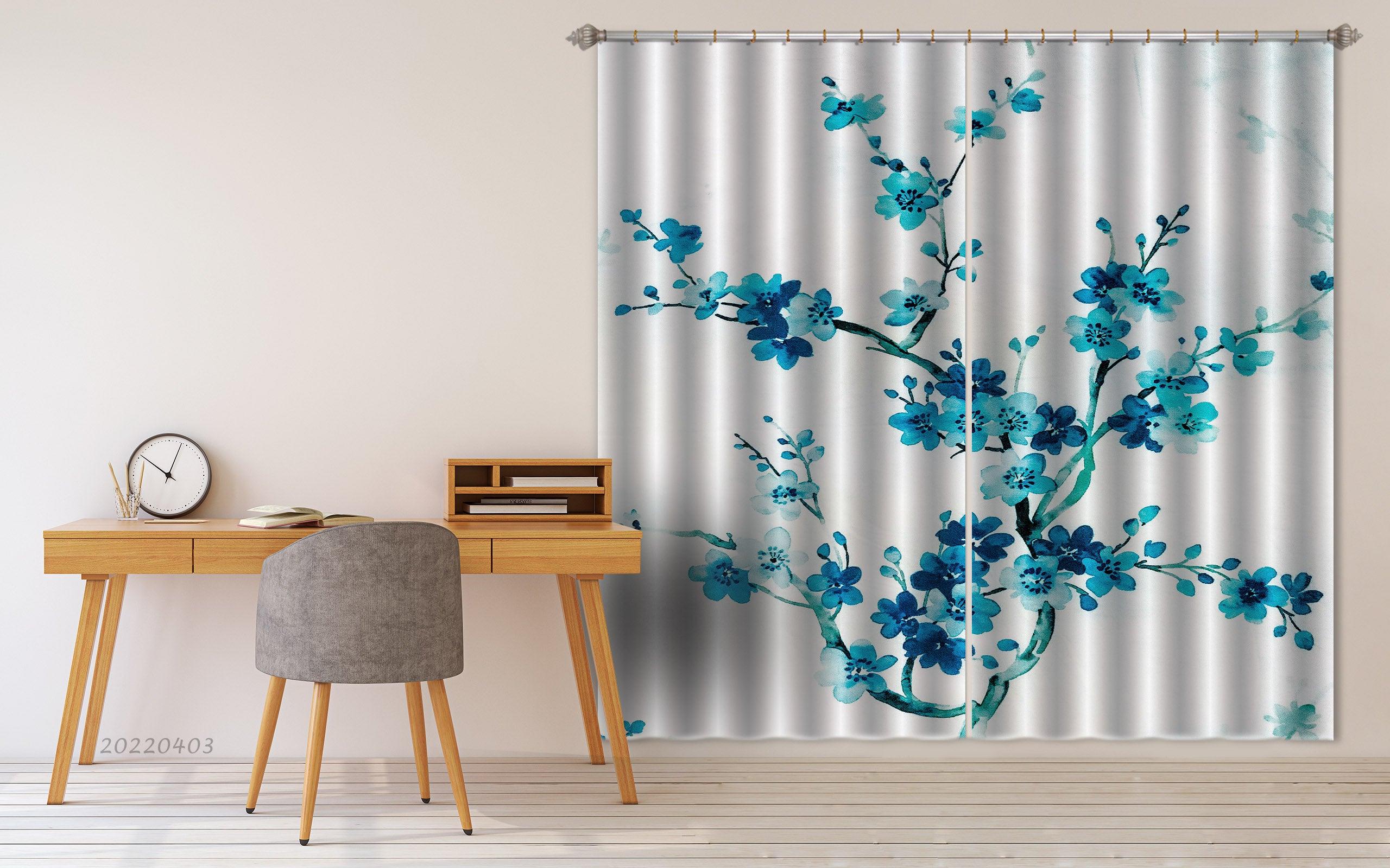 3D Abstract Blue Floral Pattern Curtains and Drapes GD 3403- Jess Art Decoration