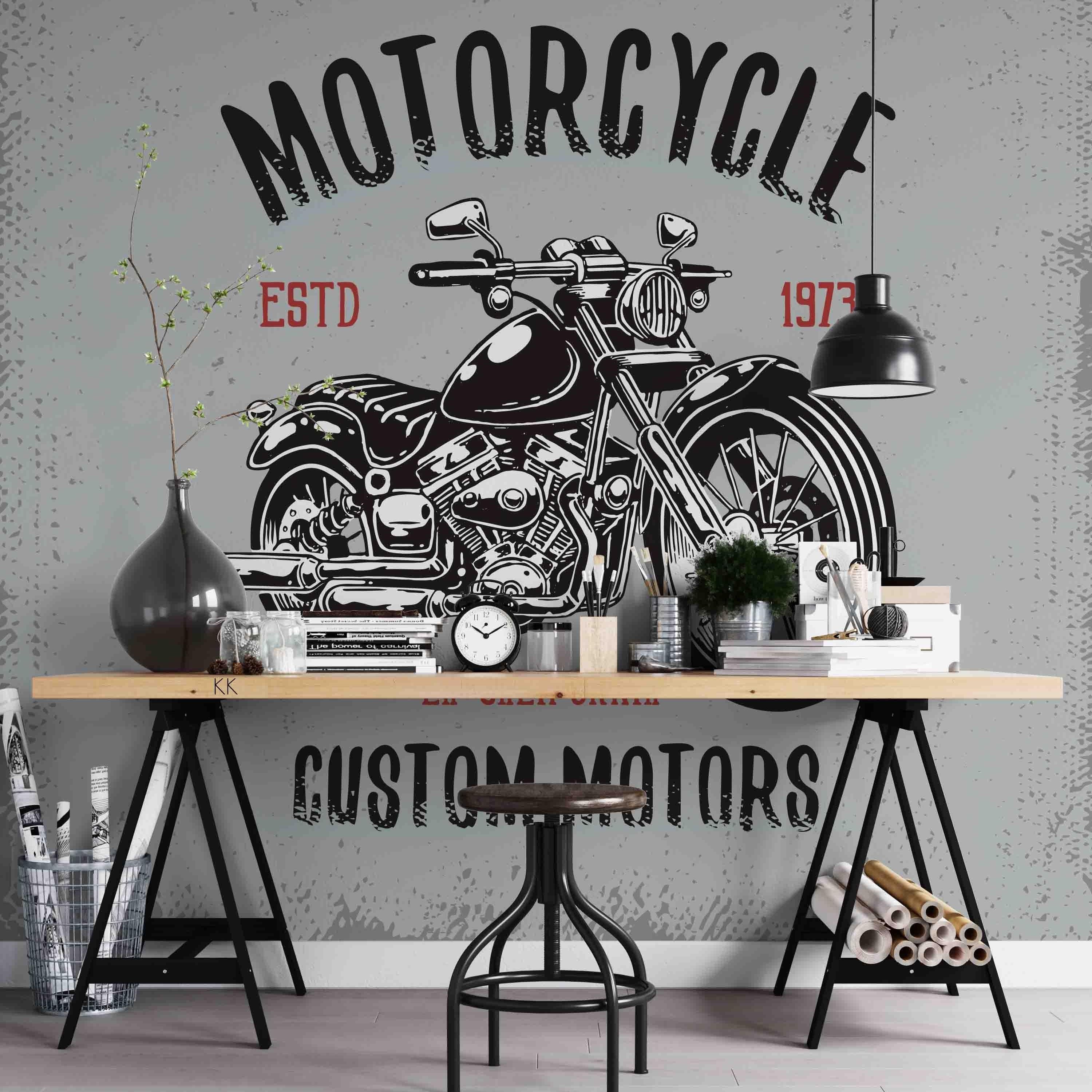 3D Vintage Motorcycle Dark Background Wall Mural Wallpaper GD 3191- Jess Art Decoration