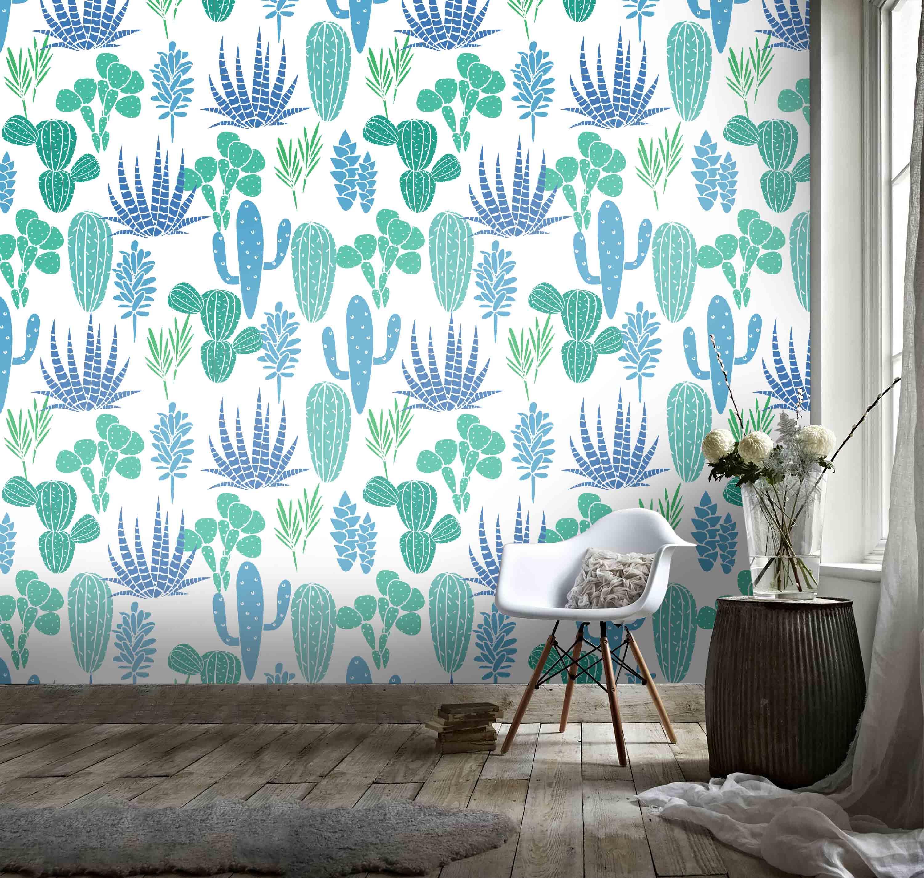 3D Green Plant Pattern White Background  Wall Mural Wallpaper 62- Jess Art Decoration