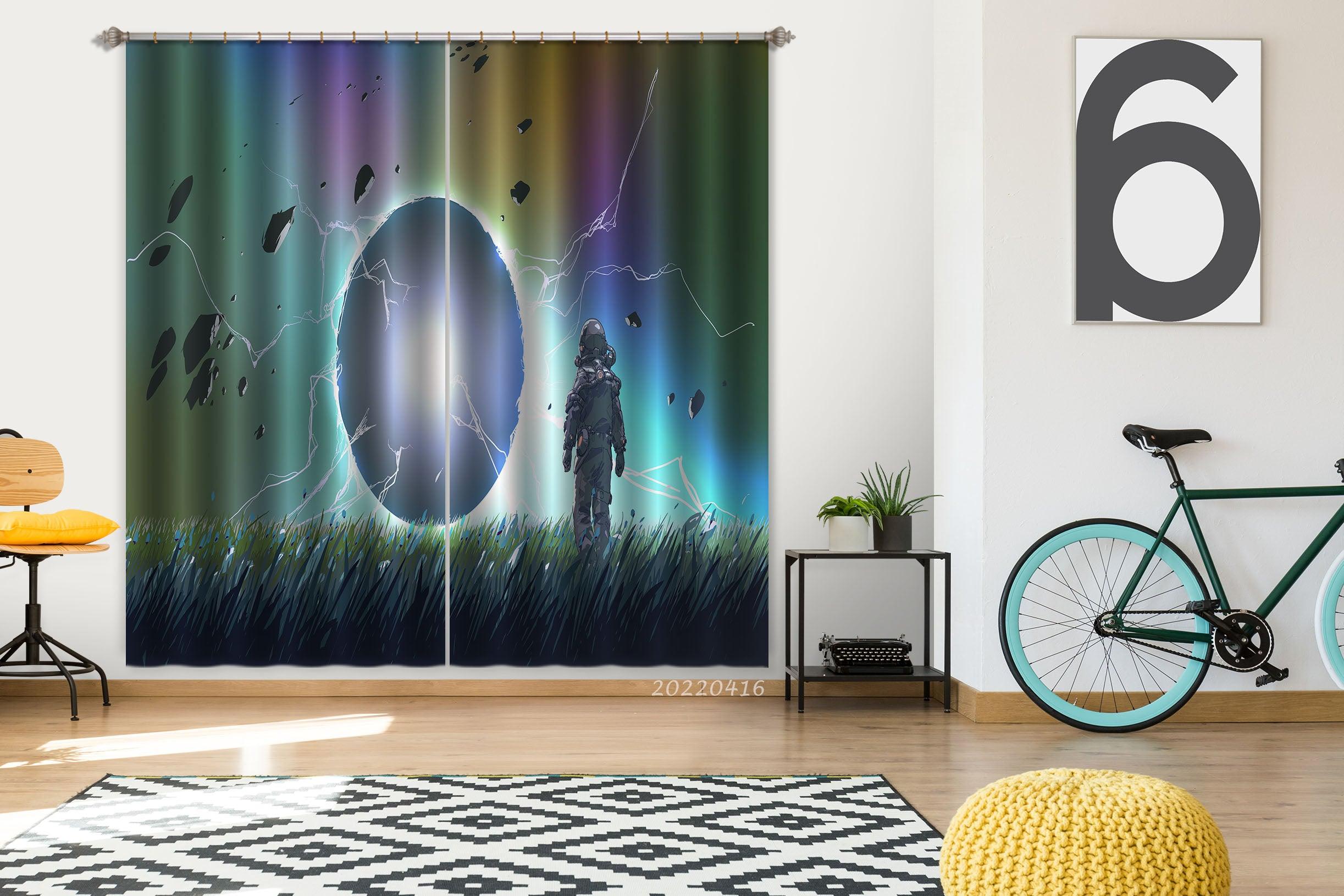 3D Abstract Astronaut Planet Grass Meteorite Painting Curtains and Drapes GD 4714- Jess Art Decoration