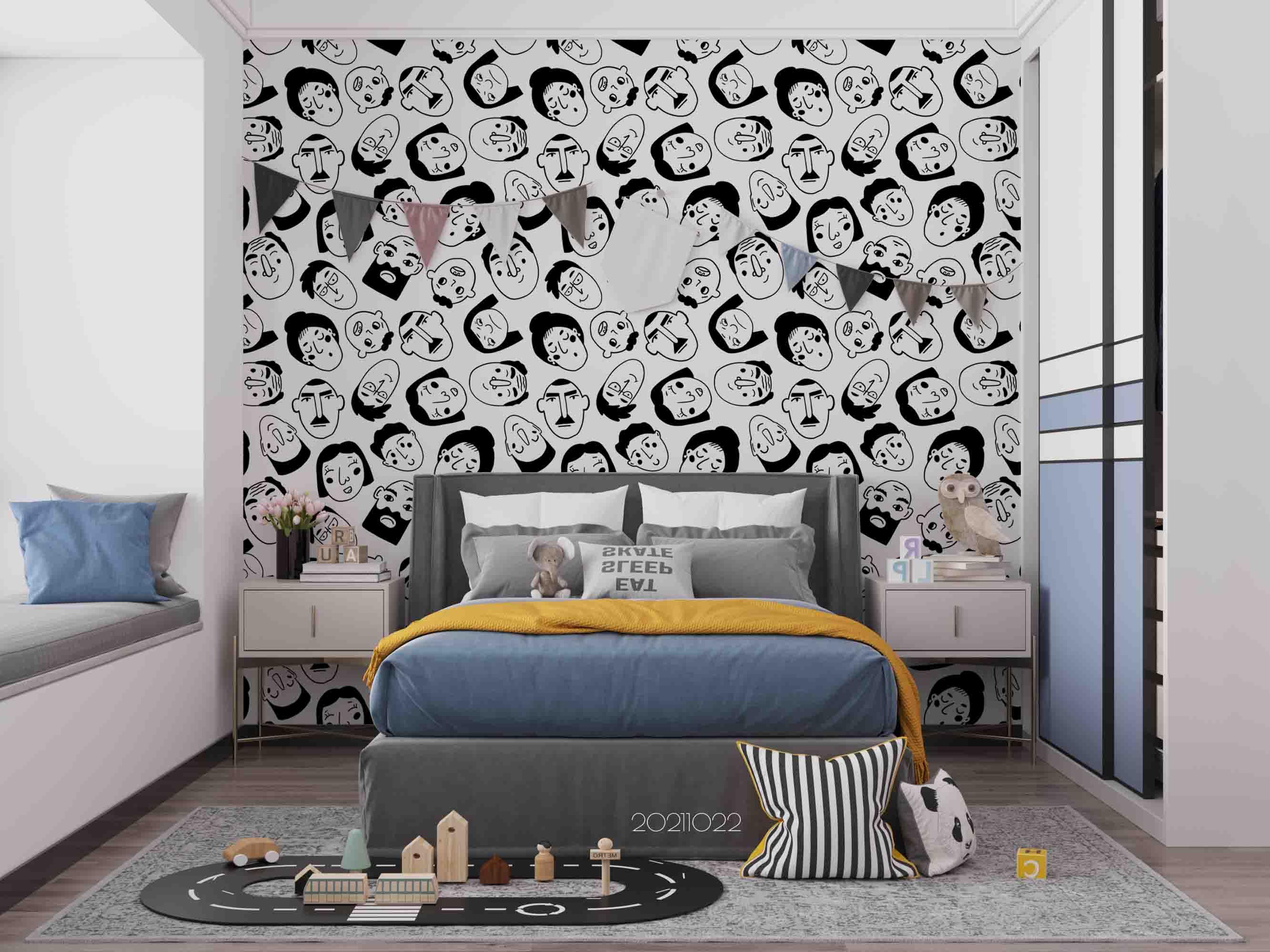 3D Avatar Face Pattern black white avatar face pattern wall mural wallpaper for office - view 2